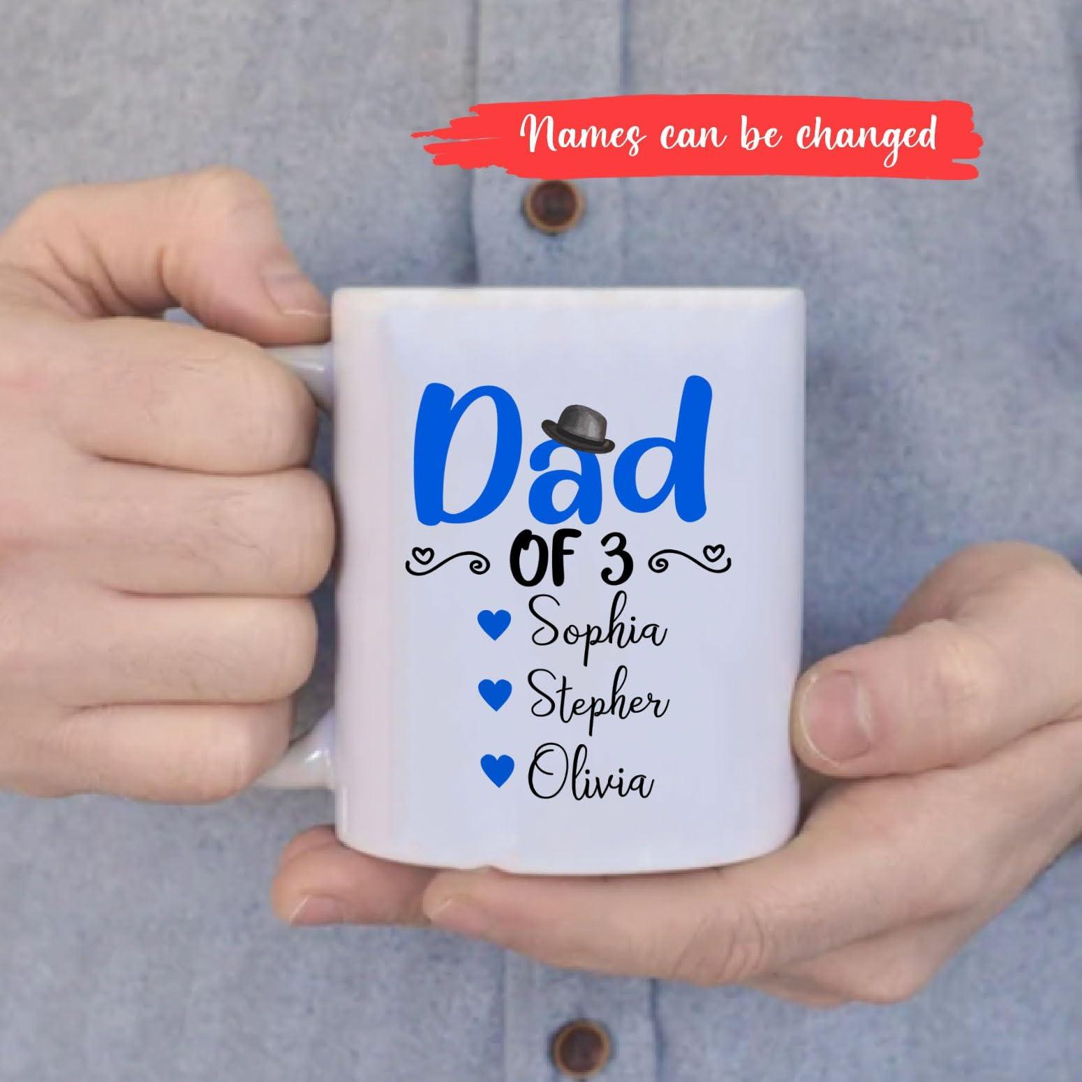 Ezaro Custom Daddy Coffee Mug with Names, Dad of Three Cups, Future Dad Mug from Baby Bump, Papa Porcelain Cup, Personalized Father Tea Cup, Daddy Ceramic Mug, Gift for Father Dad, White Cup 11oz 15oz