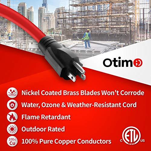 Otimo Otimo 100 Ft 12/3 SJTW Red, Heavy Duty Outdoor Extension Cord - 3 Prong Ground Plug, 15A 1875W, Water & Weather Resistant, Flame Retardant