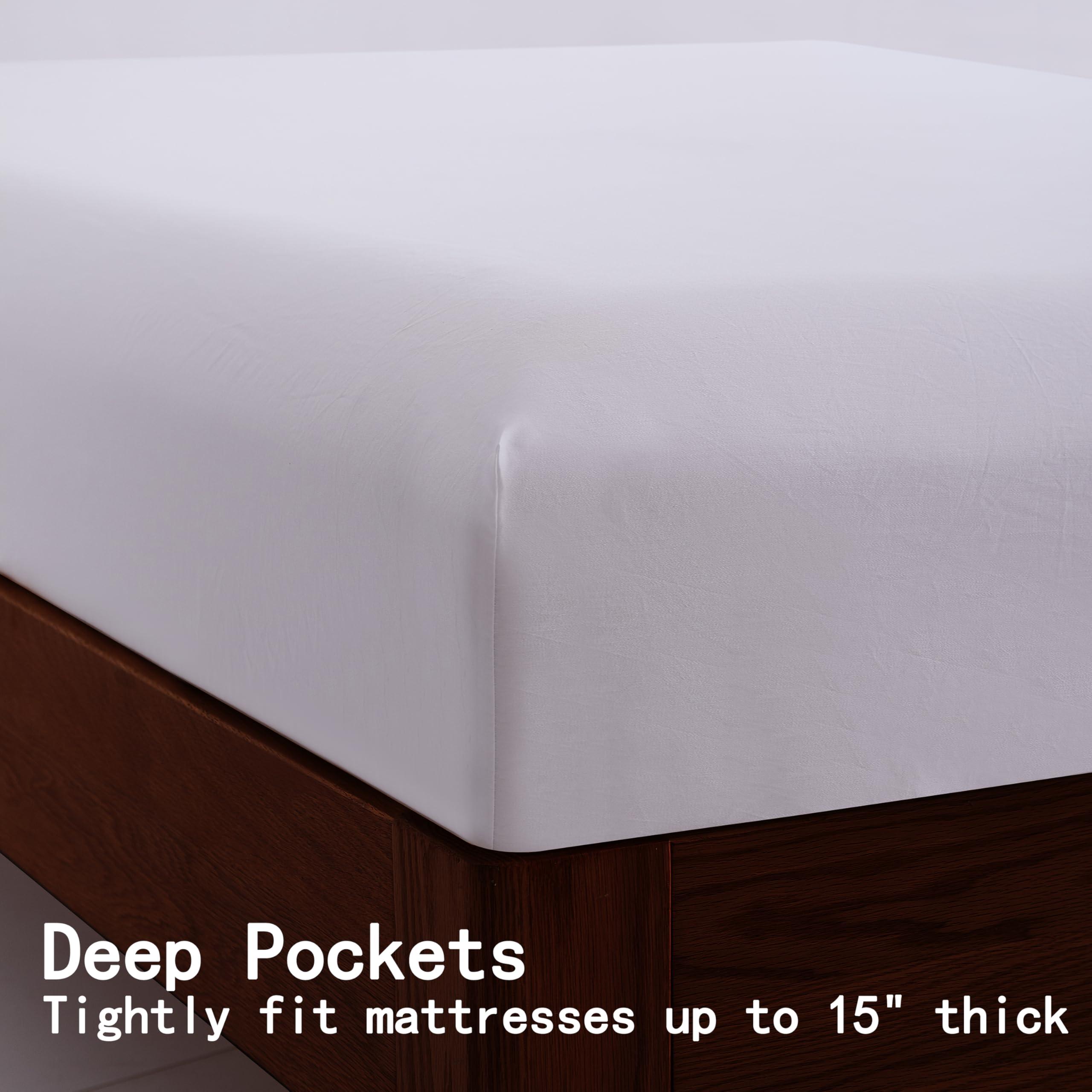 Shunjie.Home Split King/2 Pack Twin XL Egyptian Cotton Fitted Sheets 600 Thread Count 16\" Deep Pocket(Split King/2 Pack Twin XL Fitted Sheet, White)