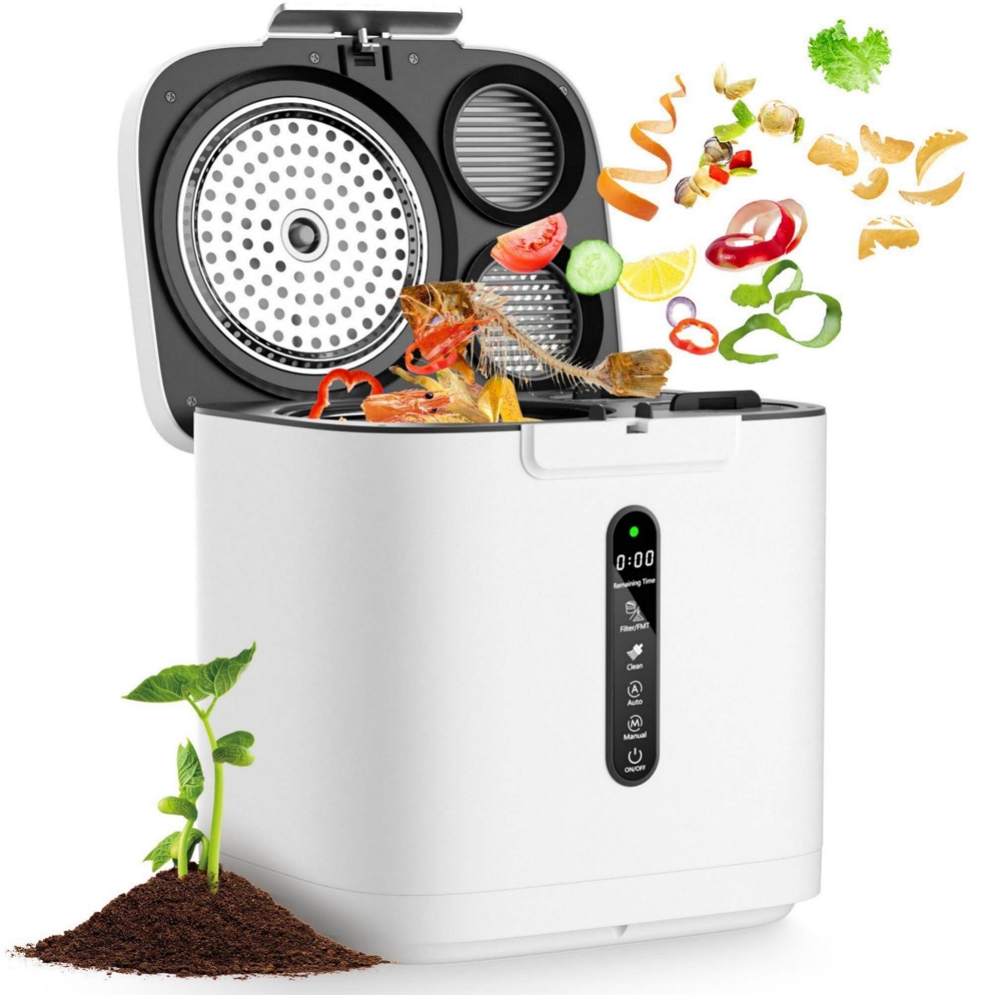 Fylecen 4L Electric Composter for Kitchen, Smart Compost Bin Outdoor/Indoor, Odorless/Auto-cleaning/ 3 Modes/Intelligent LED Display, Turn Food Waste to Fertilizer for Garden, Food Waste Compost Machine