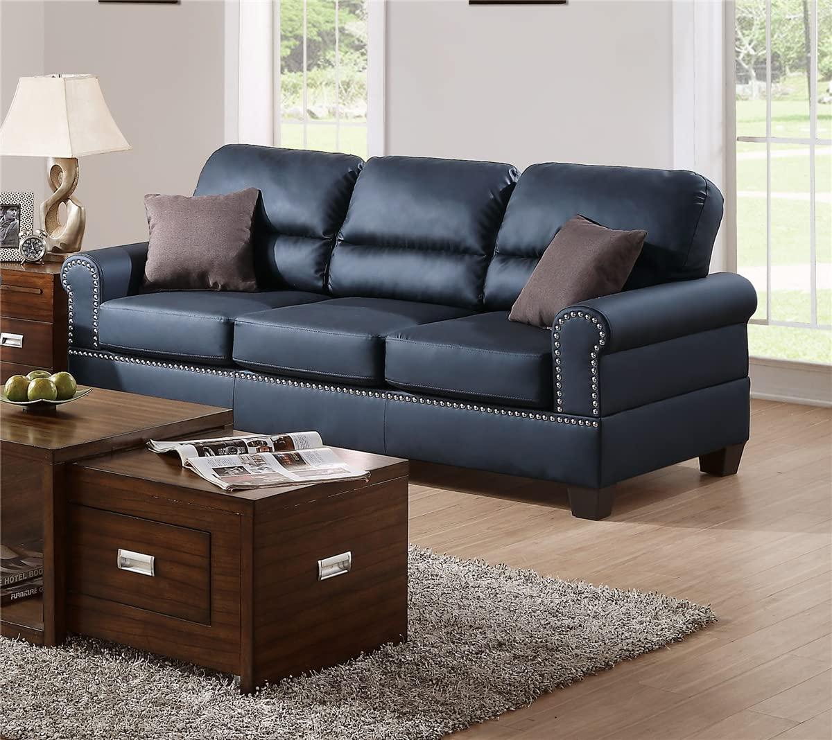 TURRIDU 2 Piece Sofa and Loveseat Set, Upholstered Faux Leather Couch, Living Room Furniture Sets with Nailhead Trim