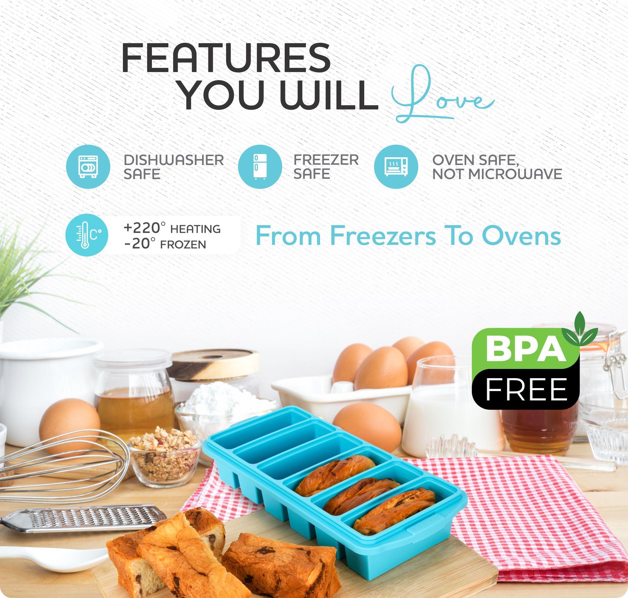 Xomoo 1/2 Cup Silicone Freezer Tray With Lid - Silicone Freezer Molds 2-Pack For meal prep & freezing of various sauces and other dishes, makes 12 perfect 1/2 cup portions cubes,oven and dishwasher safe