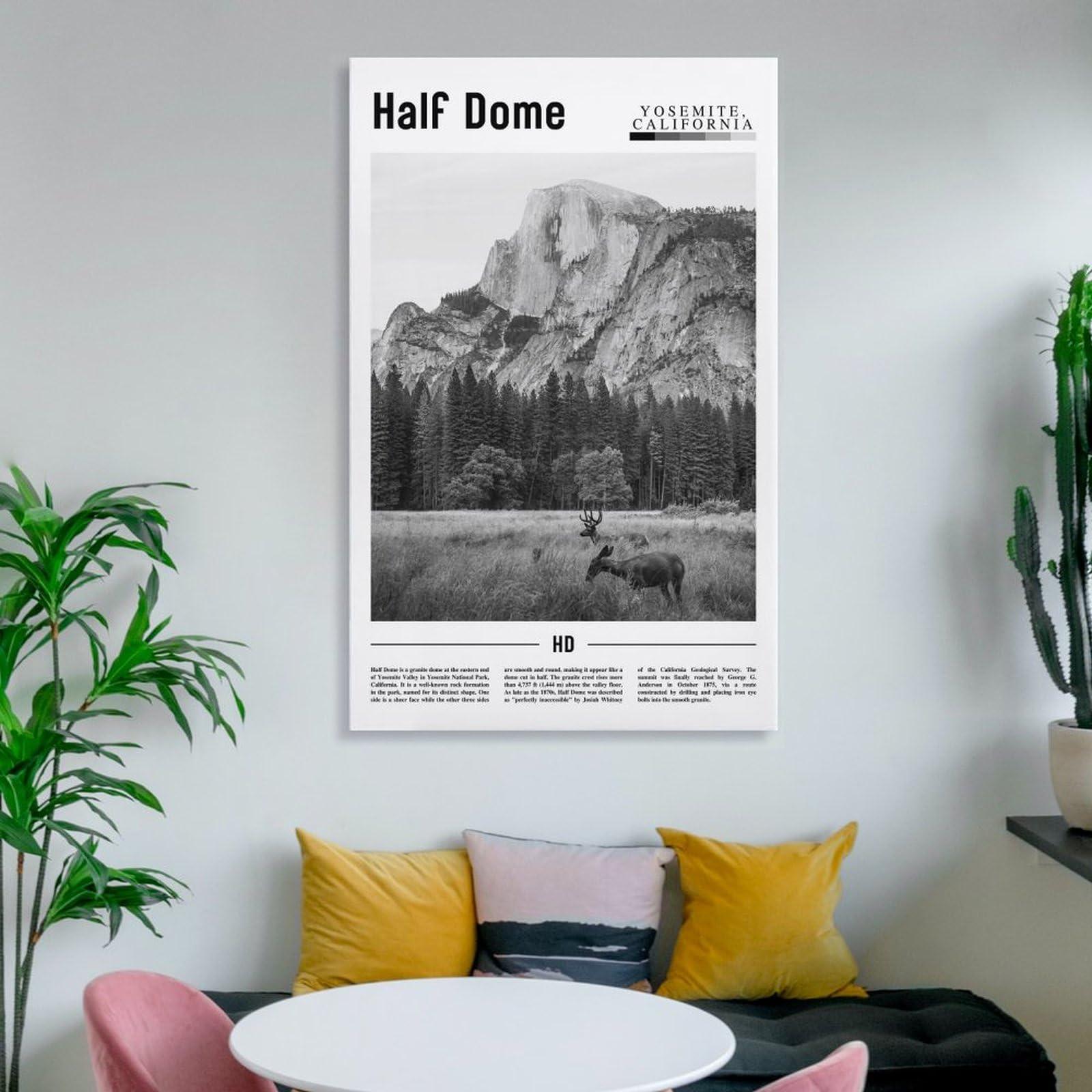 ZejaL ZejaL Half Dome Black And White Travel Landscape Poster California City Wall Art Room Aesthetic Poster for Room Aesthetics Canvas Wall Art Poster And Print 24x36inch(60x90cm)