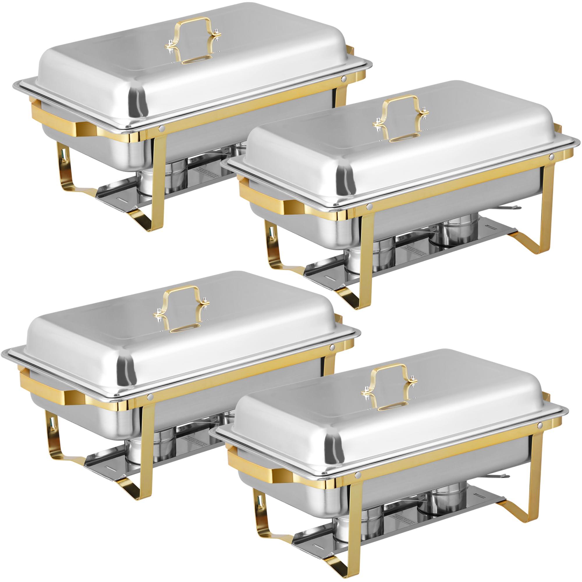 HomGarden HomGarden 8 Pack 8QT Chafing Dish Stainless Steel Complete Buffet Set, High Grade Chafers and Buffet Warmer Set for Kitchen Party Banquet Dining, Gold and Silver