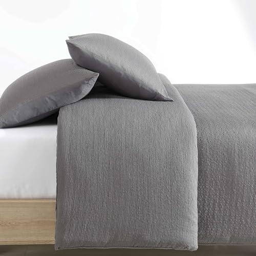 Calvin Klein Calvin Klein - King Duvet Cover Set, Super Soft Textured Bedding with Matching Shams, Reversible Home Decor, Oeko-Tex Certified (Seersucker Dark Grey, King)