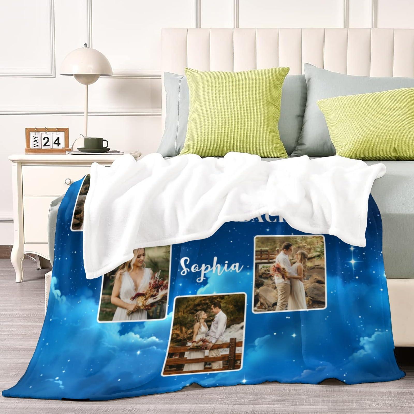 YMDLQDP YMDLQDP Personalized Picture Blankets with Photos Custom Photo Collage Blanket with I Love You to The Moon and Back Customized Couple Name Blanket for Valentine\'s Day Wedding Mother\'s Day Birthday