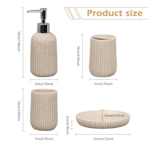 Tefola Tefola Beige Bathroom Accessories Set, 4 Pcs Resin Gift Set Apartment Necessities with Soap Dispenser,Toothbrush Holder,Bathroom Tumbler,Soap Dish for Vanity Countertop Accessories