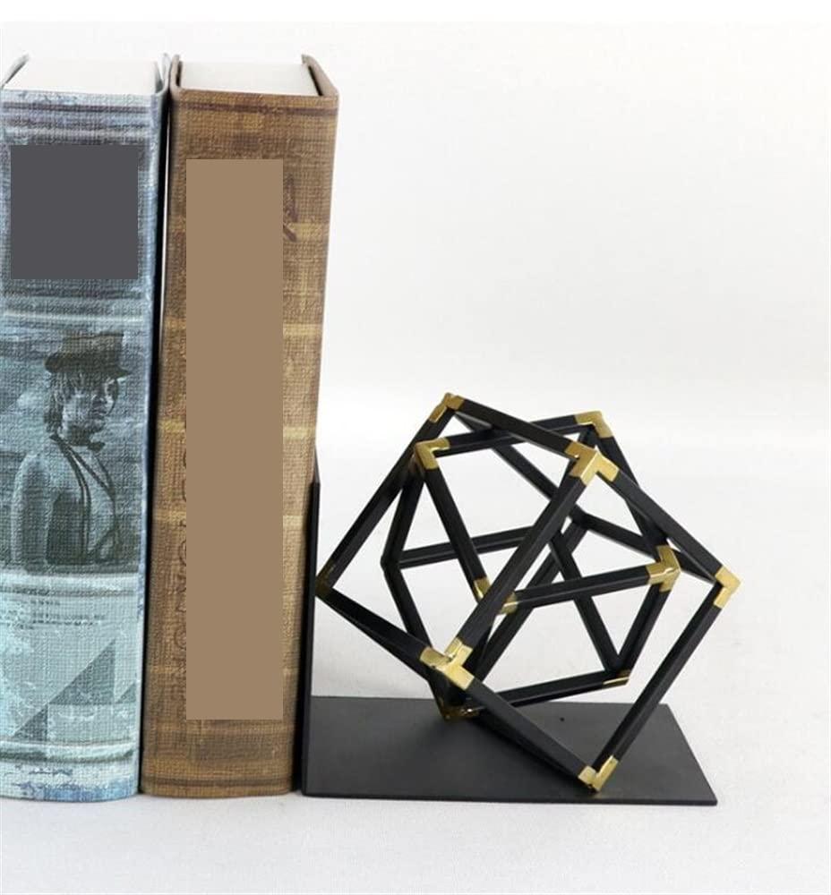 Generic Bookends for Shelves Bookends Decorative Metal Black Heavy Duty Bookend Geometric Design Book End Bookshelf Bookends Vintage (Black 18 * 14cm)
