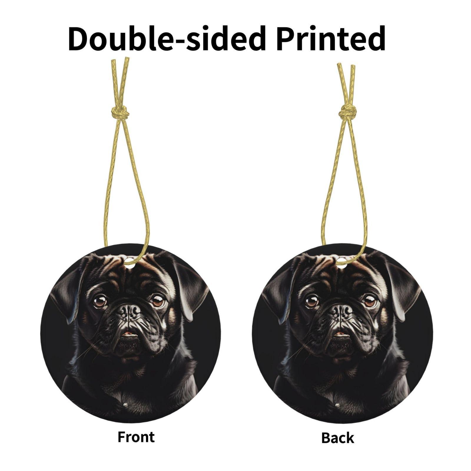 IRSHI Personalized Christmas Ornaments - Ceramic Christmas Hanging Ornaments - Aesthetic Christmas Tree Pendants Cute Black Pug Dog