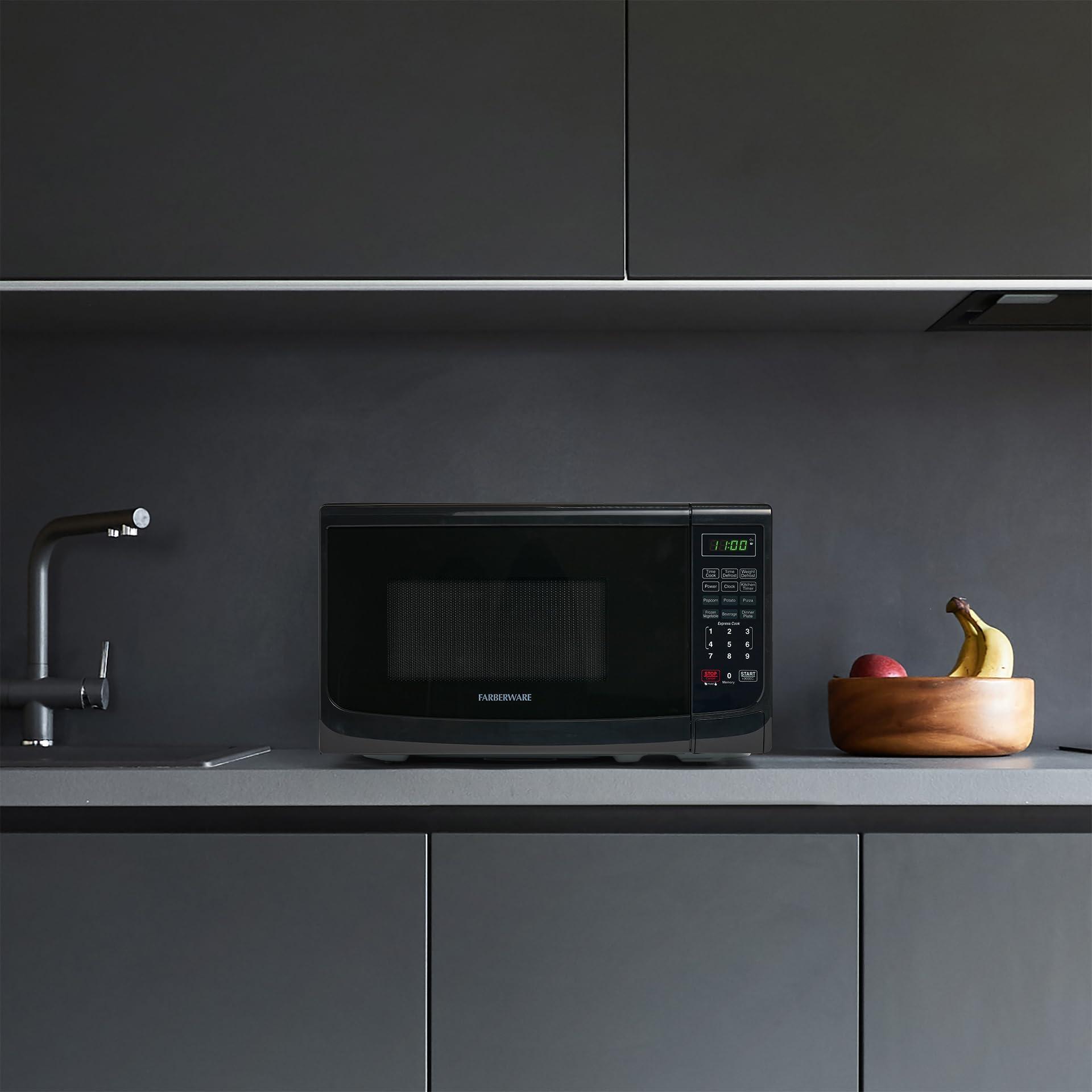 Farberware Farberware Countertop Microwave 700 Watts, 0.7 Cu. Ft. - Microwave Oven With LED Lighting and Child Lock - Perfect for Apartments and Dorms - Easy Clean Grey Interior, Retro Black