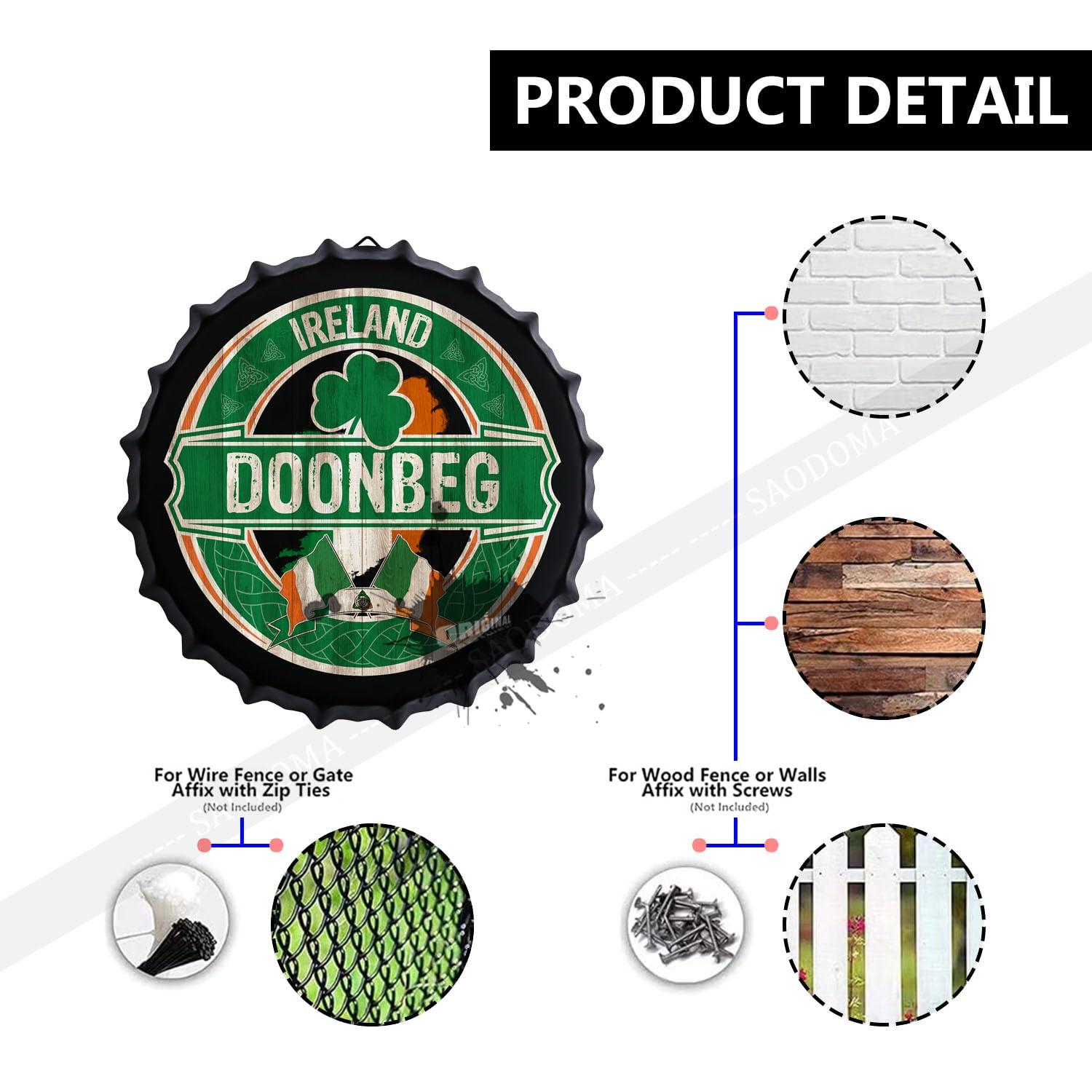 SAODOMA Doonbeg, Ireland - Irish Flag - Irish Pub Bar Sign - 14\'\' Ireland City Decorations - Novelty Street Signs - Metal Bottle Cap Sign, Retro Man Cave Bar Wall Decor