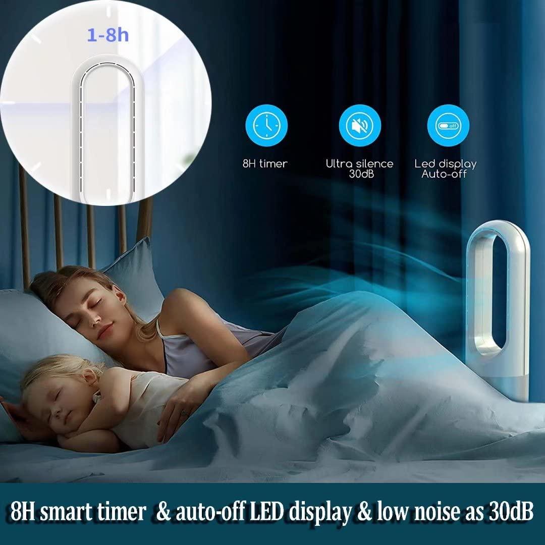 SABYDICAR SABYDICAR Bladeless Tower Fan Floor Fans Electric Table Cooling Fan Remote Household Tower Fans,8 Speeds Standing Fan,Smart Timer Oscillating Fan (Blue, 18inch-cold)