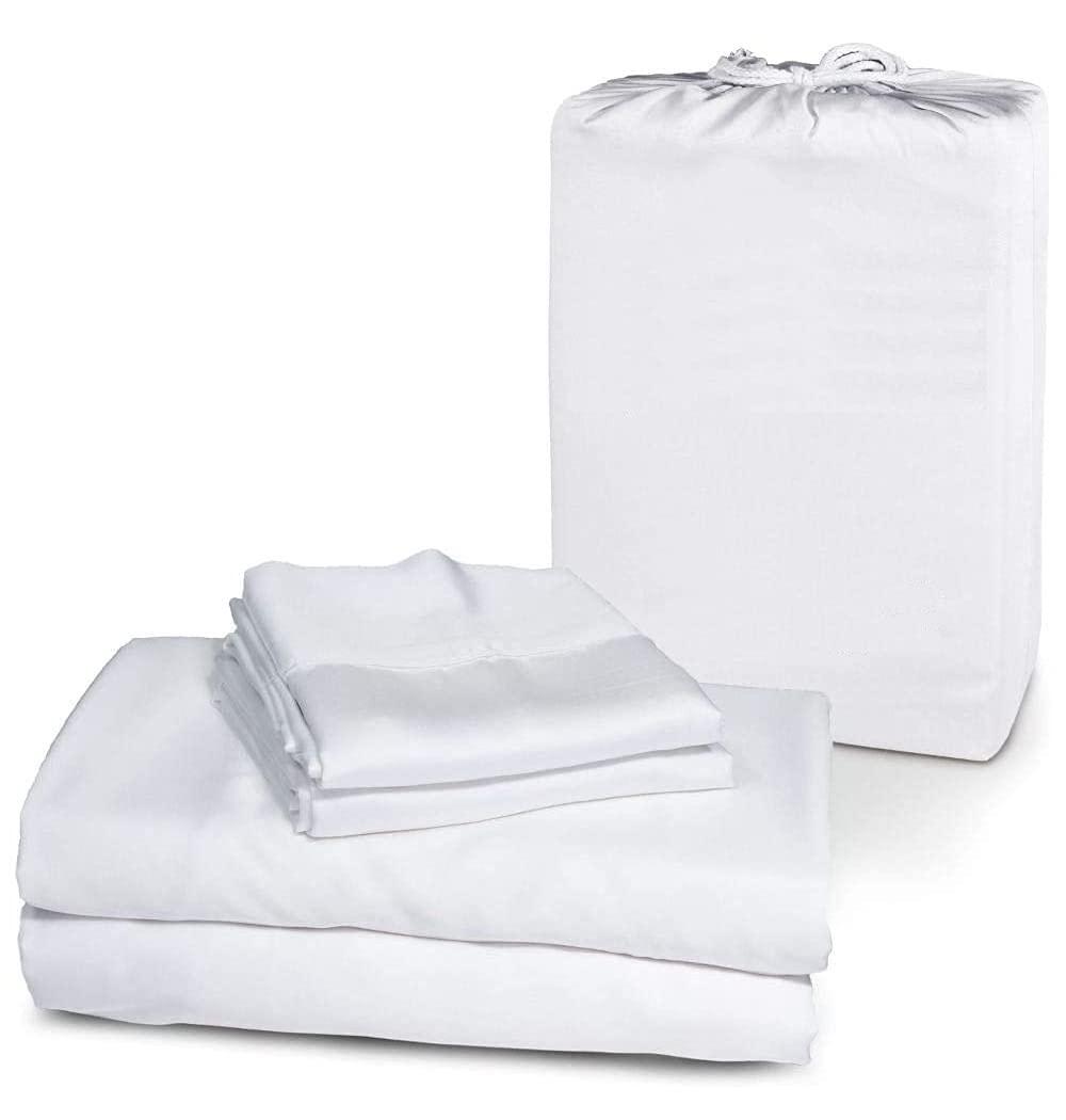 Femini Fashion Extra Deep Pockets 1000 Thread Count 100% Organic GOTS Certified Cotton, 22-Inch Deep-Pocket, 4-Piece Bed Sheet Set (1 Flat Sheet, 1 Fitted Sheet, 2 Pillow Covers) - Twin-XL, White