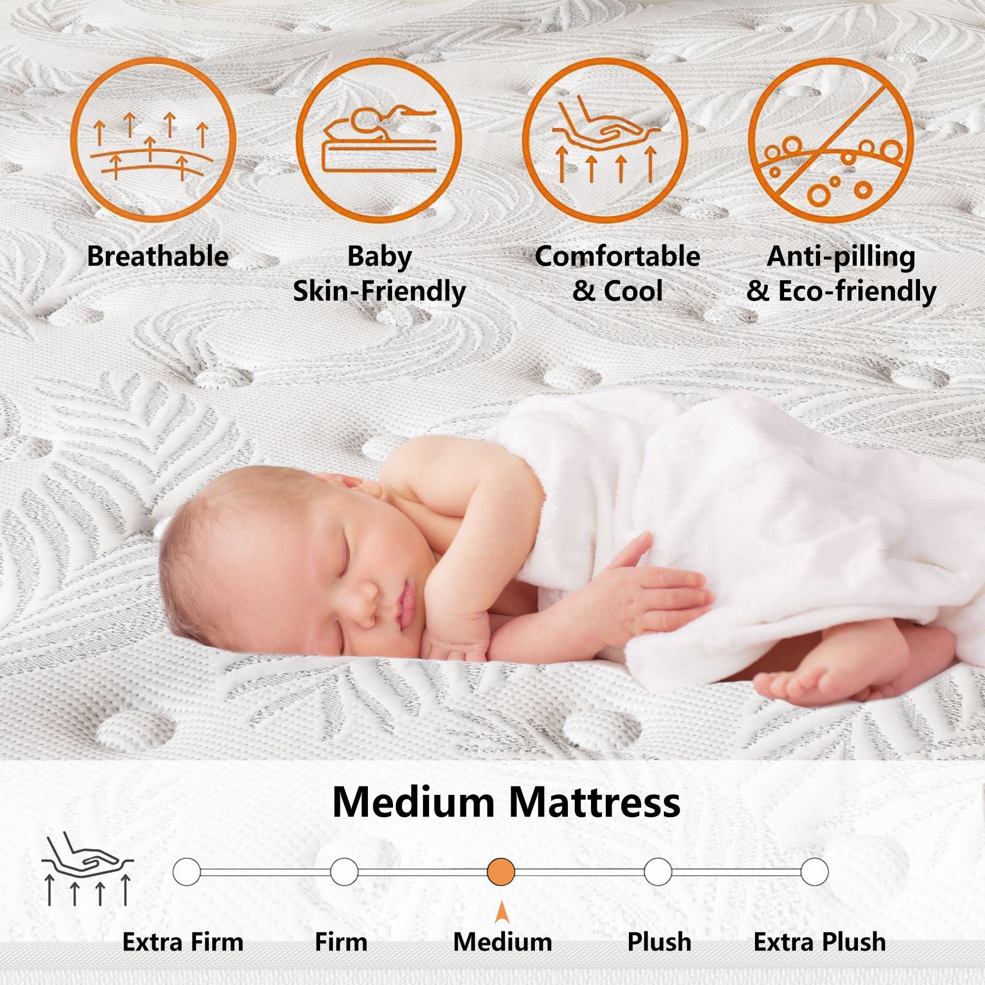 Pamag pieeoo Queen Mattress 12 inch, Hybrid Memory Foam Mattress with Pocket Springs, Queen Size Mattress, Queen Mattress in a Box, Colchones Queen, Medium Firm, Pressure Relief, Upgraded Support, CertiPUR-US