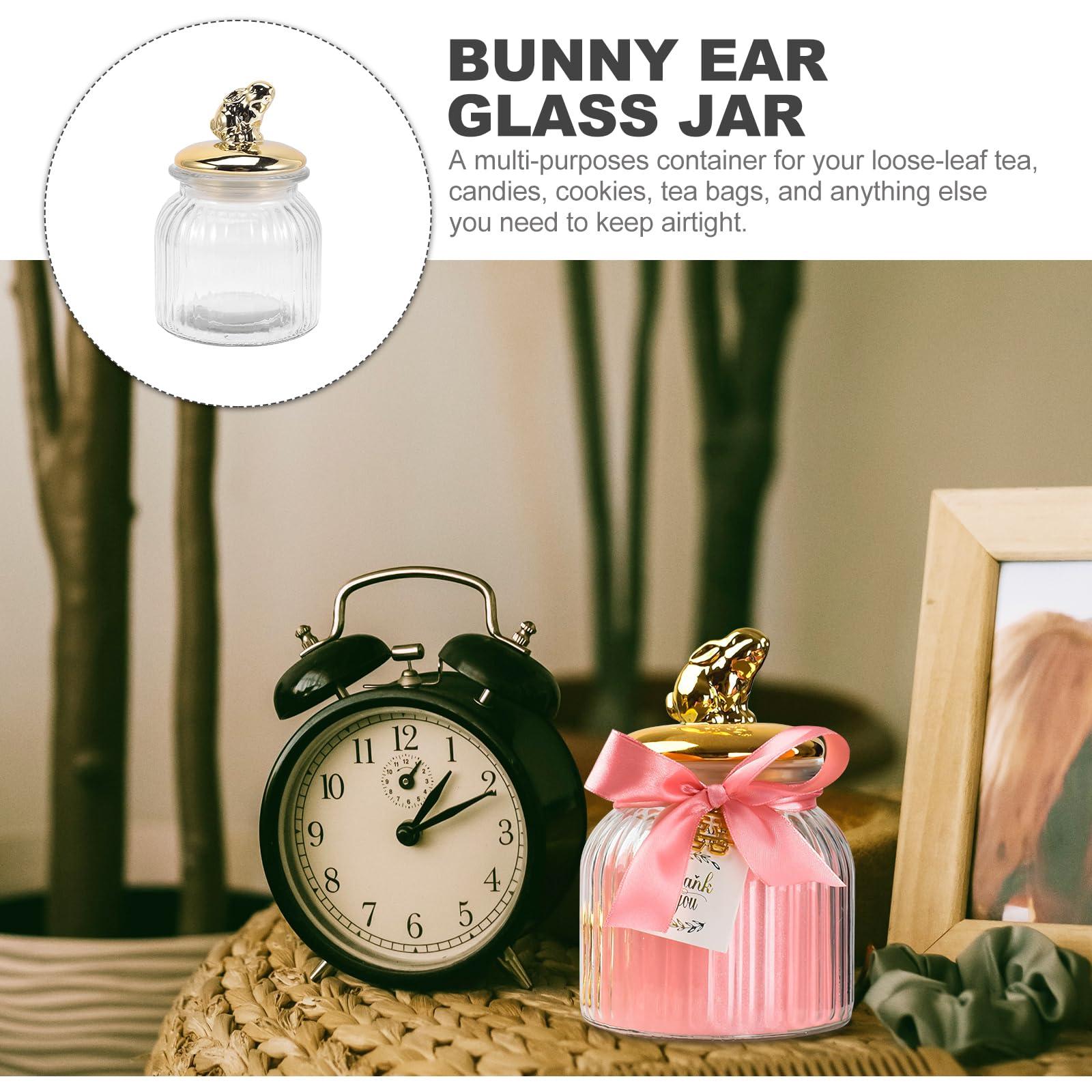 PRETYZOOM PRETYZOOM Rabbit Ear Glass Jar Glass Food Canister Glass Bunny Canister Loose Tea Container Candy Jar Candy Holder Containers with Lids Decor Treat Jar With Cover Ceramics Toothpick Jar