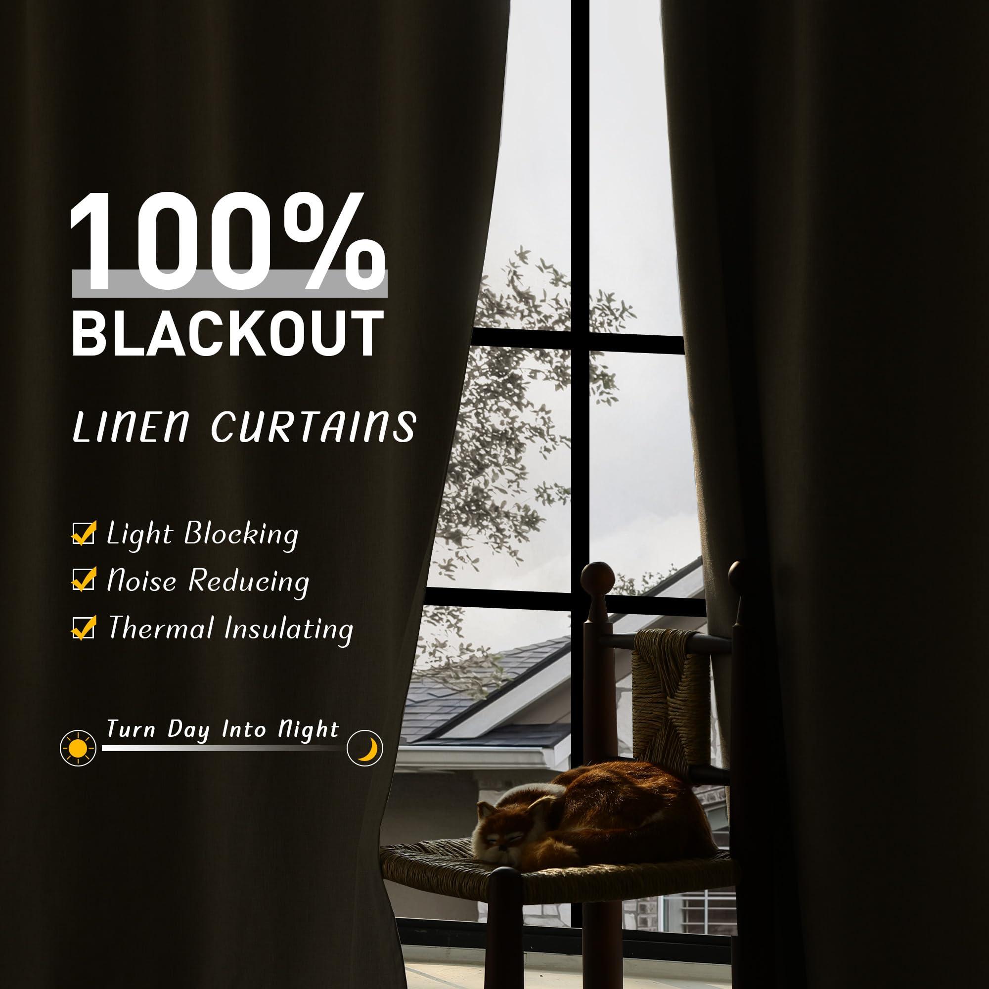 UHITECH UHITECH Beige Linen Living Room Blackout Curtains for Bedroom Black Out Curtain 96 Inches Long Window Drapes 2 Panels Set Back Tab/Rod Pocke Thermal Pinch Pleated