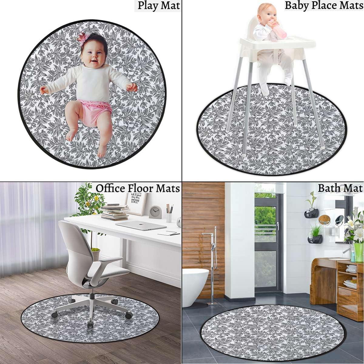 SARMSX Gray White Round Rug Rugs Soft Non-Slip Circular Throw Rug Carpet for Shower Sink Powder Room Nursery Bedroom Table Modern Graphic of Flowers and Branches Simple Diameter 59 in