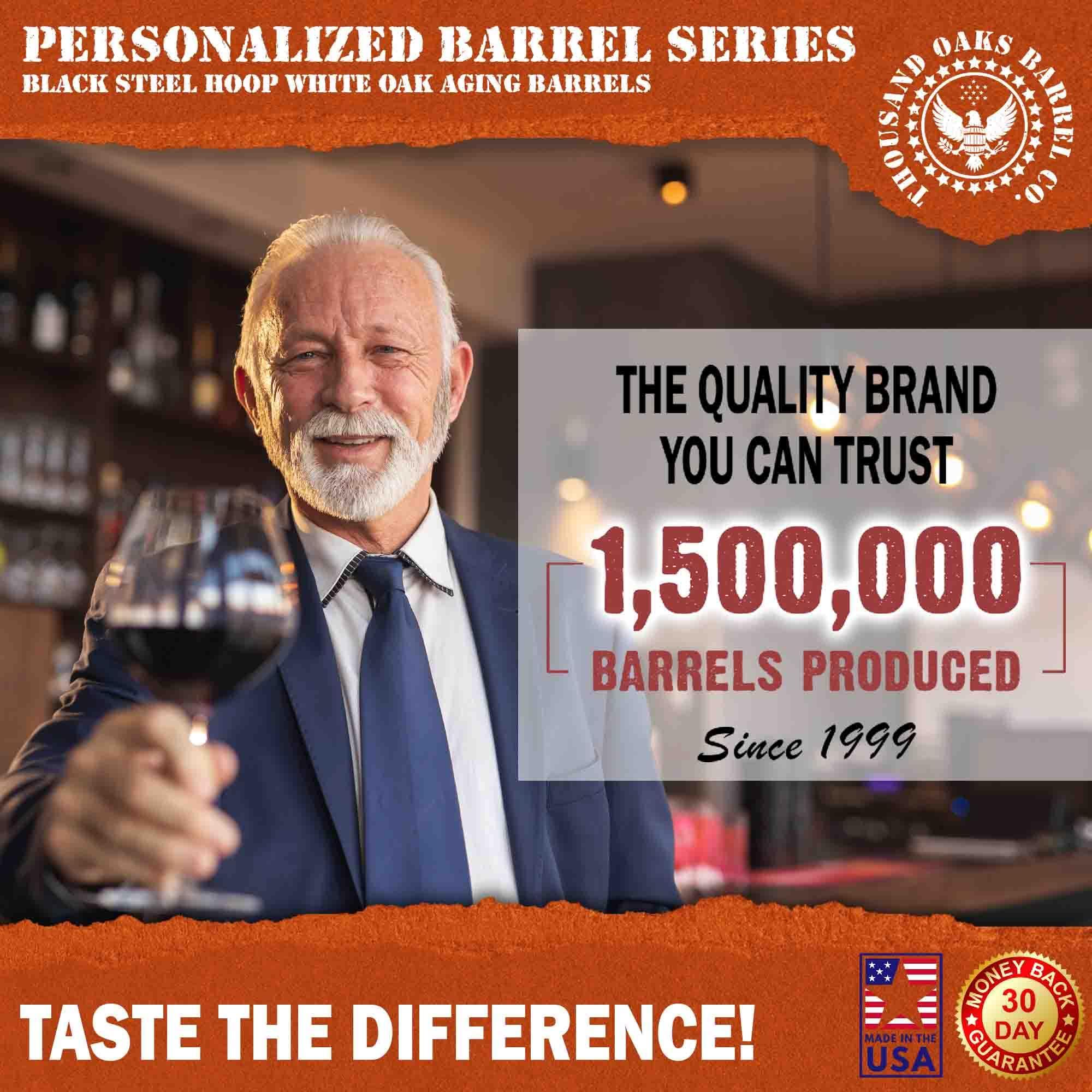 THOUSAND OAKS BARREL Personalized 5 Liter Oak Wine Barrel (1 gallon) with Stand, Bung, and Spigot | Age Cocktails, Bourbon, Whiskey, Beer and More! | Engraved Custom Wine Barrel (V16) Design