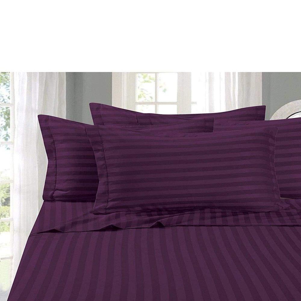 HNU HNU 4 Piece Modern Luxurious Striped Sheets Cal King Size, All Season Silky Soft 1500 Thread Count Egyptian Quality Wrinkle Free, Breathable Comfortable Eco-Friendly Purple Bed Sheet Set