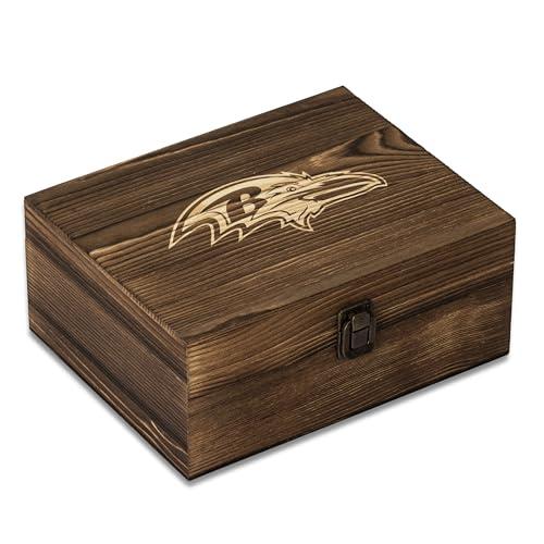 The Memory Company The Memory Company Officially Licensed NFL Wood Boxed Drinkware Set, with 2 Rocks Glasses and Cooling Cubes, Baltimore Ravens