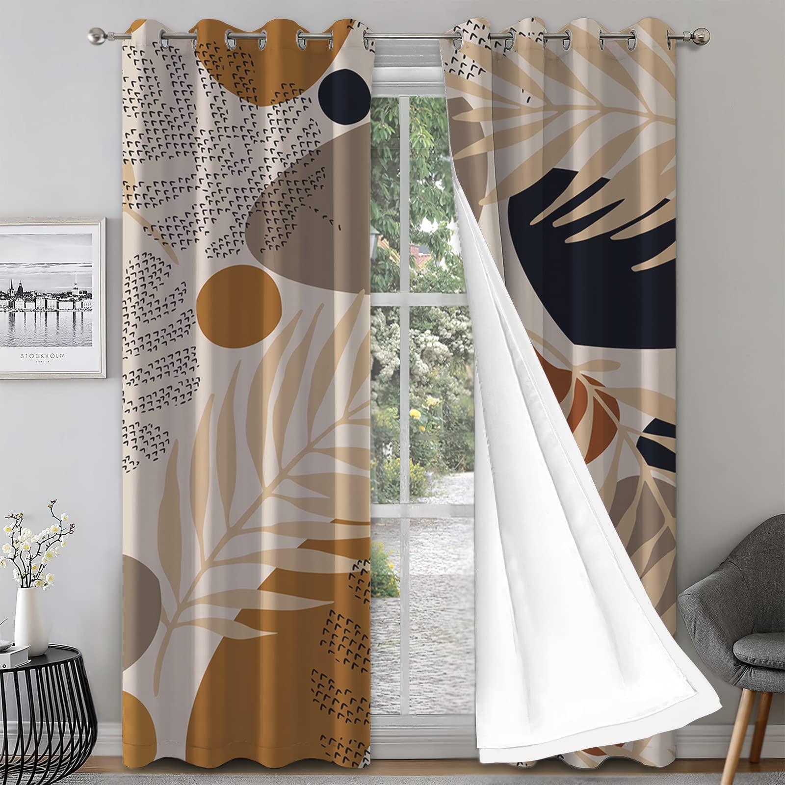 MPUTIE Abstract Tropical Palm Banana Leaf Curtains, Modern Mid Century Blackout Curtains, Soft Polyester Privacy Washable Grommet Drapes for Family Living Room Bedroom Dorm Classroom 2 Panels - 52x84Inch