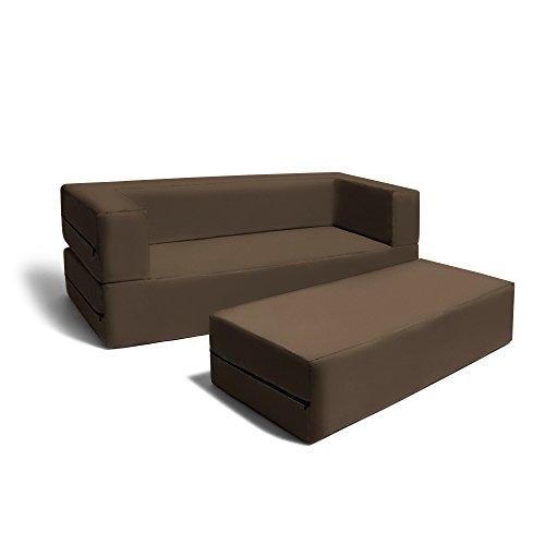 Jaxx Jaxx Zipline Sofa & Large Ottoman 3 in 1 Fold Out Sofa, Big Kids Edition, Chocolate