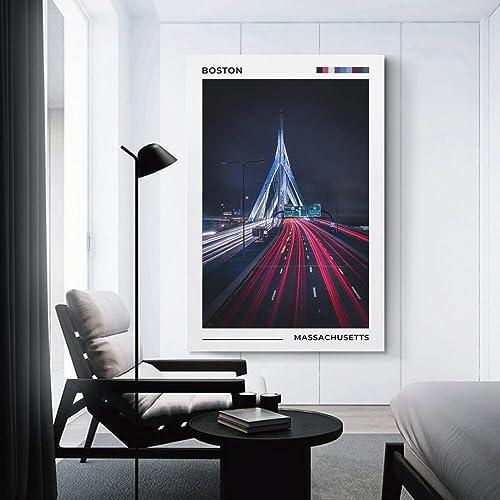 ZejaL Zakim Bridge Poster, Boston Poster, Cityscape Poster, MA Poster, Massachusetts Travel Art Wall Decor Poster Print Decorative Painting Canvas Wall Art Living Room Posters Bedroom Painting 16x24inch(40x