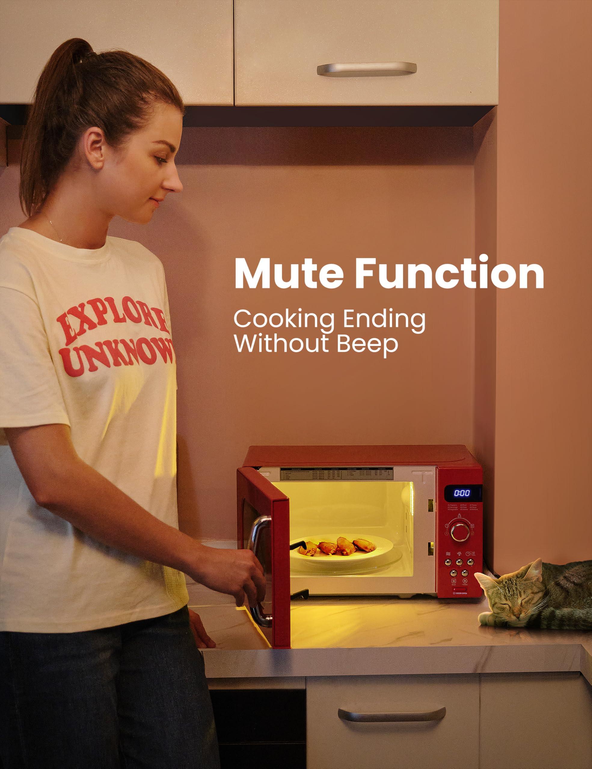 COMFEE\' COMFEE\' Retro Small Microwave Oven With Compact Size, 9 Preset Menus, Position-Memory Turntable, Mute Function, Countertop, Perfect For Small Spaces, 0.7 Cu Ft/700W, Red, AM720C2RA-R