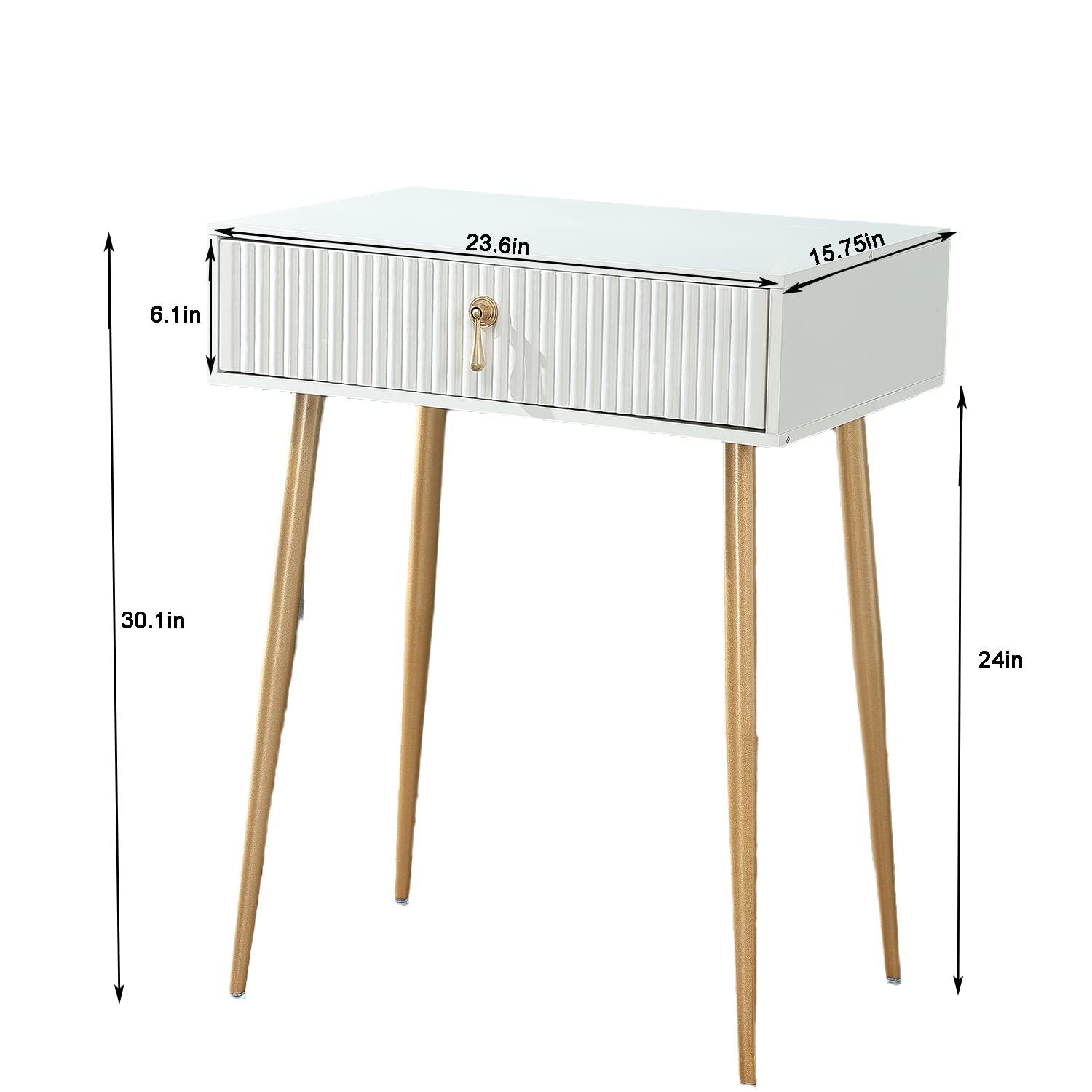 LUKYRA LUKYRA Small Vanity Desk with Drawers,Fluted Compact Makeup Table with Storage, Mini White and Gold Dressing Table (Without Mirror and Stool)