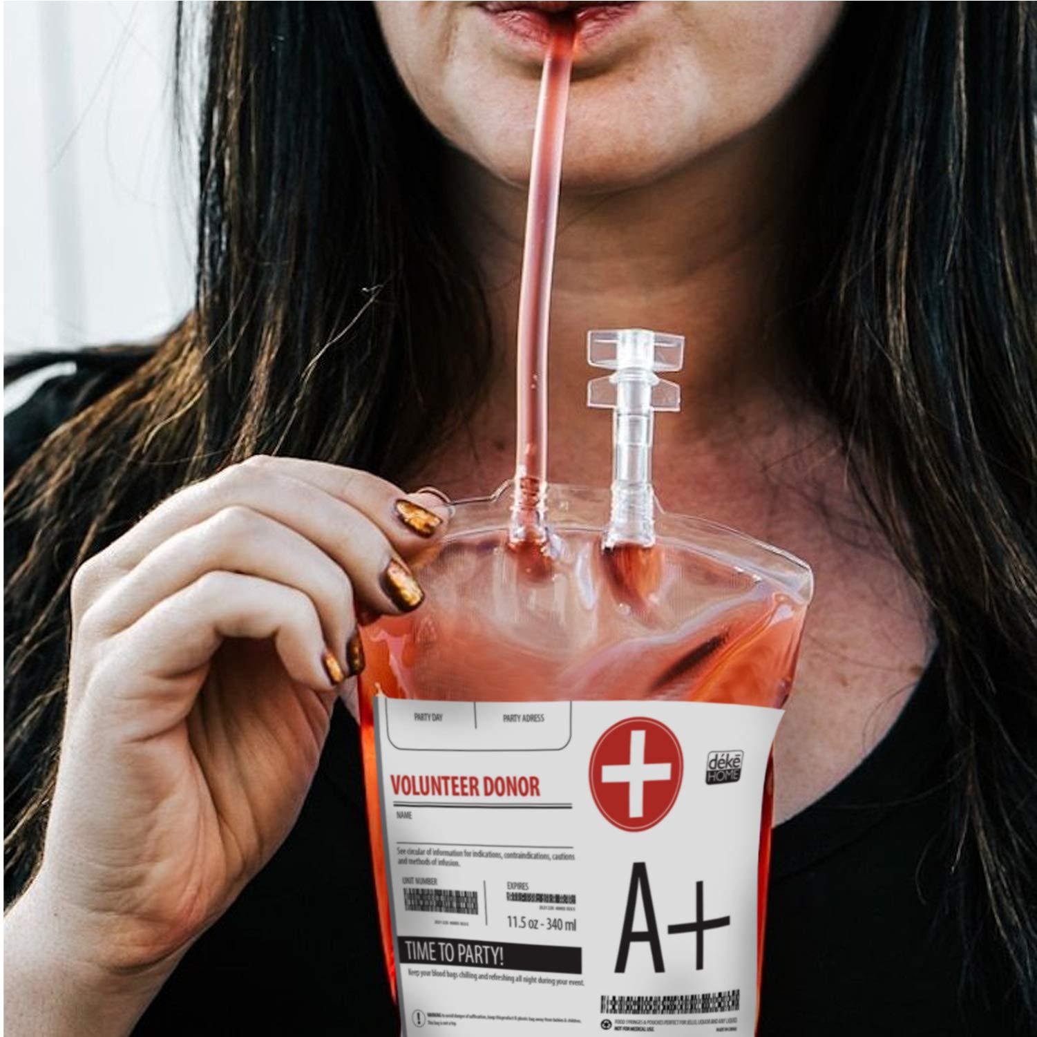 Deke Home Deke Home - Fake IV Blood Bags for Drinks with Extra Syringe, Labels & Clips. Reusable Blood Bag. Drink Pouches. Food Grade, Perfect for Halloween, Party and Decor (Pack of 20, 20, Count)