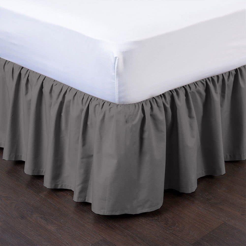 Fabricom Fabricom Dark Grey Bed Skirt Queen Size Ruffled Bed Skirt with Split Corners, Queen Bed Skirt 24 Inch Drop, 1000 Thread Counts, 100% Egyptian Cotton.
