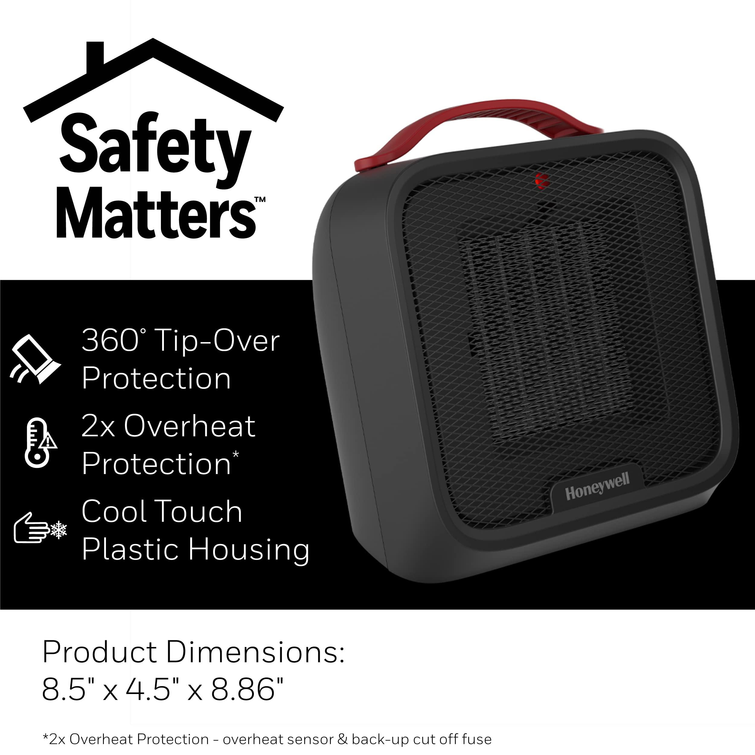 Honeywell Honeywell UberHeat 5 Portable Ceramic 1500W Space Heater. Indoor space heater for Small Rooms, Bedrooms, and Homes. Fast Heating with Tip-over Protection - Black, HEC210B