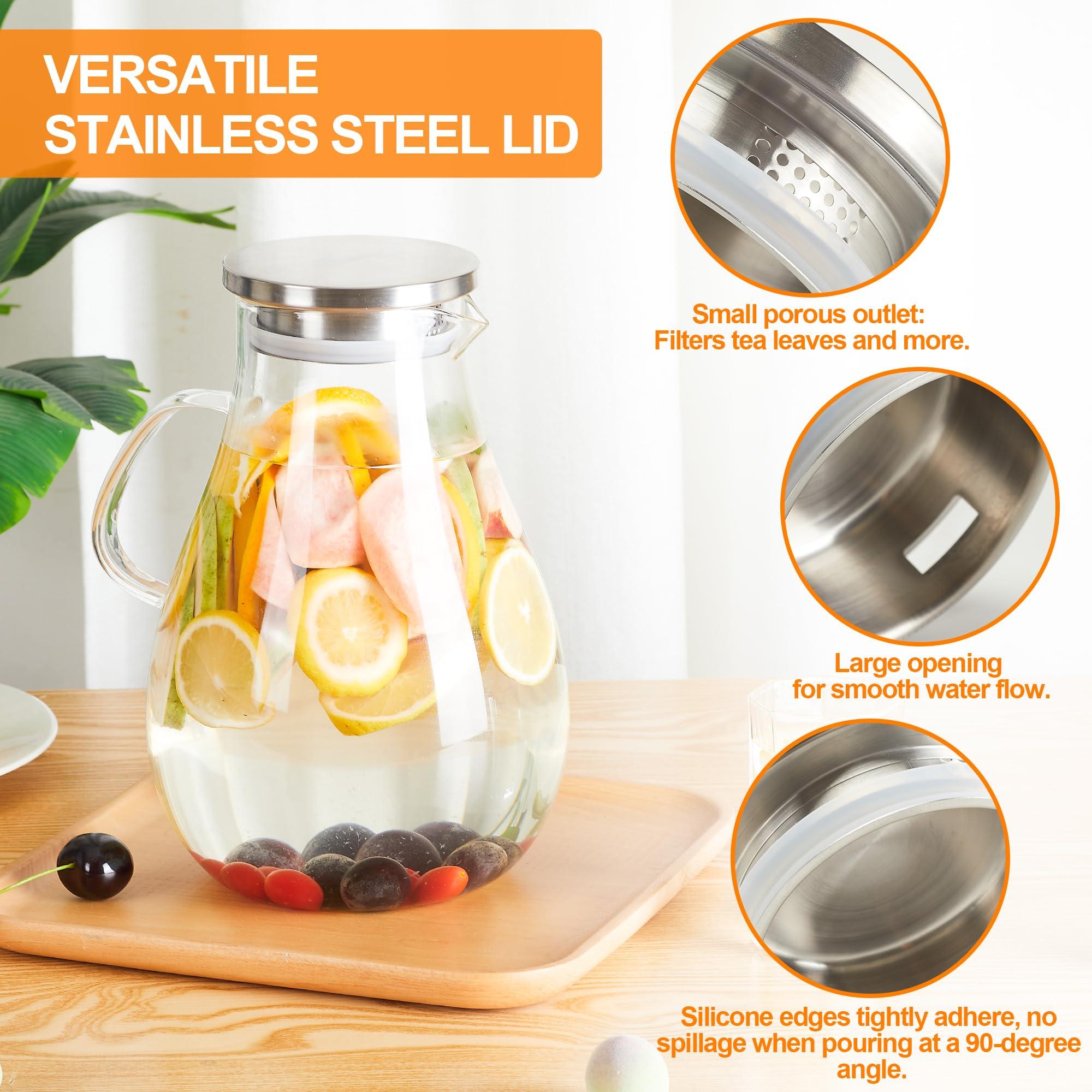 Liuruiyu Glass Pitcher with Lid,1 Gallon Glass Water Pitcher Hot/Cold Water Jug, Juice and Iced Tea Beverage Carafe with Lid (Extra-Wide Mouth)