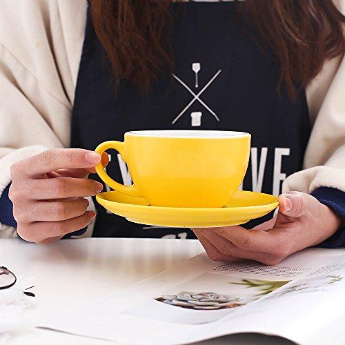 Coffeezone Coffeezone Latte Art Cappuccino Barista Cup and Saucer, New Bone China (Matte Yellow, 10.5 oz)
