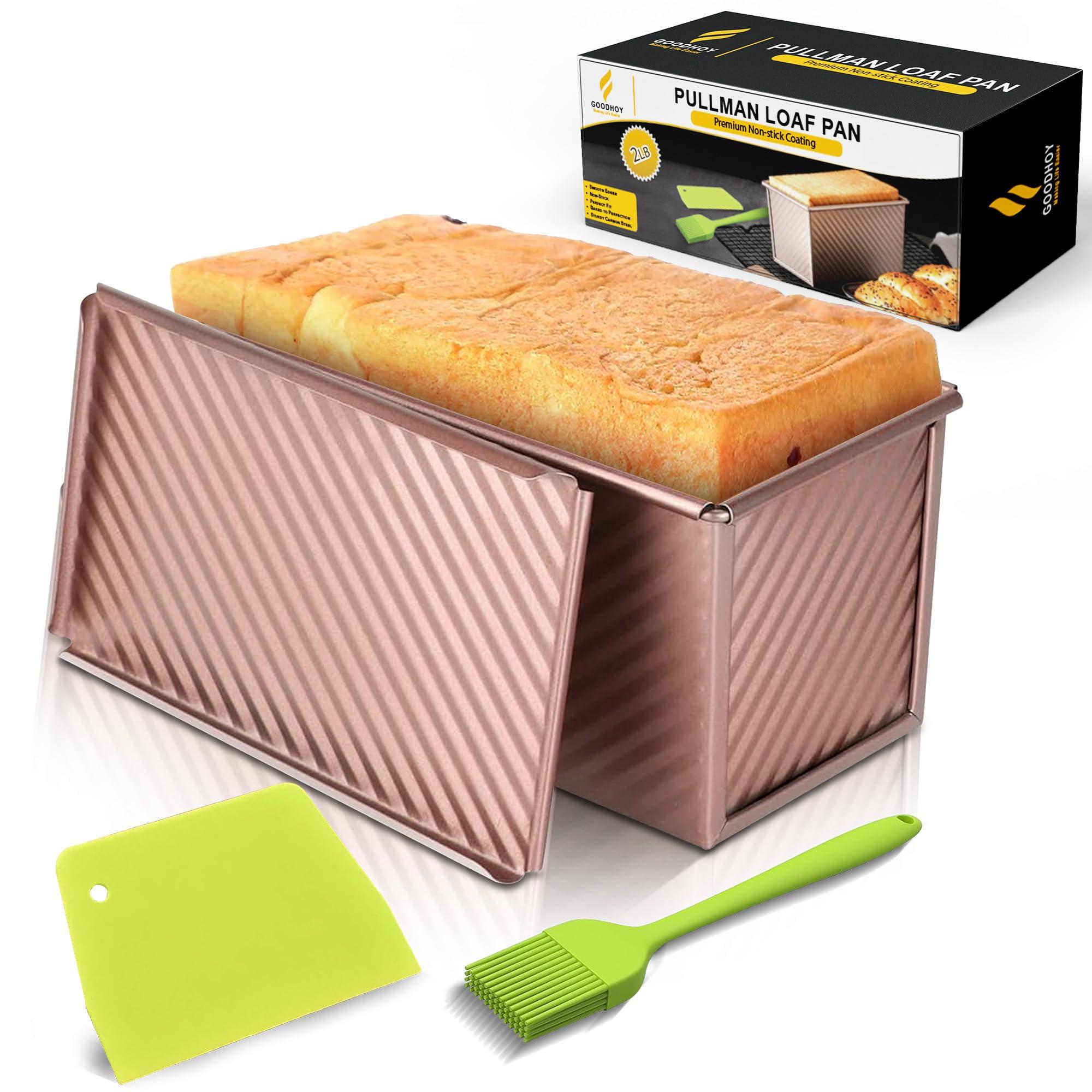 GOODHOY GOODHOY Pullman Loaf Pan with Lid, Ideal for Bread Lovers, Perfect for Sandwich loaf Bread pan bread pans for homemade bread with lid, Bonus: Brush, Scraper & Pullman bread Pan Giftable Box - (2lb)
