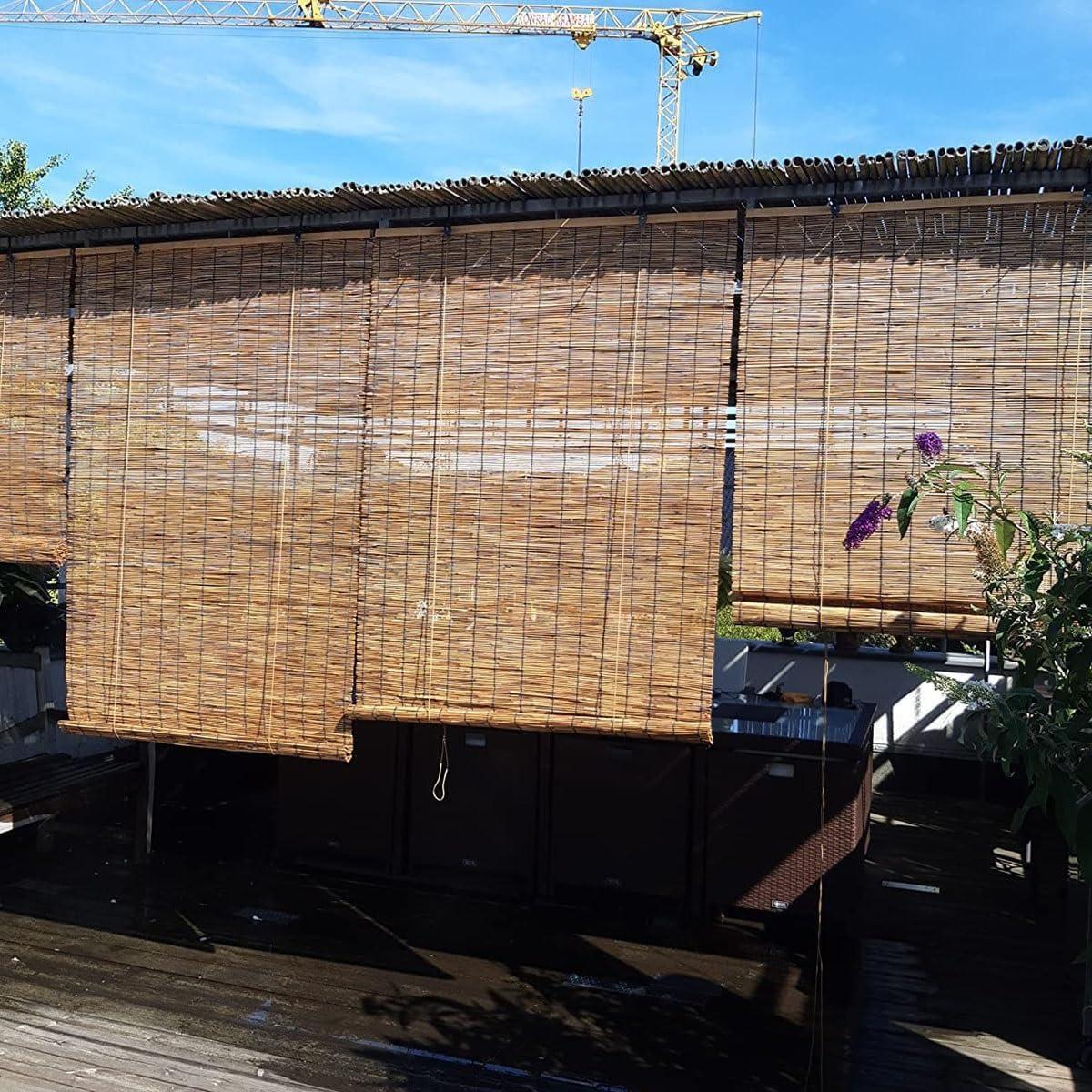 HomeLoft Basics Outdoor Roll-up Bamboo Shades for Porch Patio Privacy Screen, Bamboo Blackout Roller Blinds for Window 30" 36" 40" 45" 48" 50" 55" 60" 72" 76" Wide Woven UV Protection Bamboo Blinds, Cordless (Size :