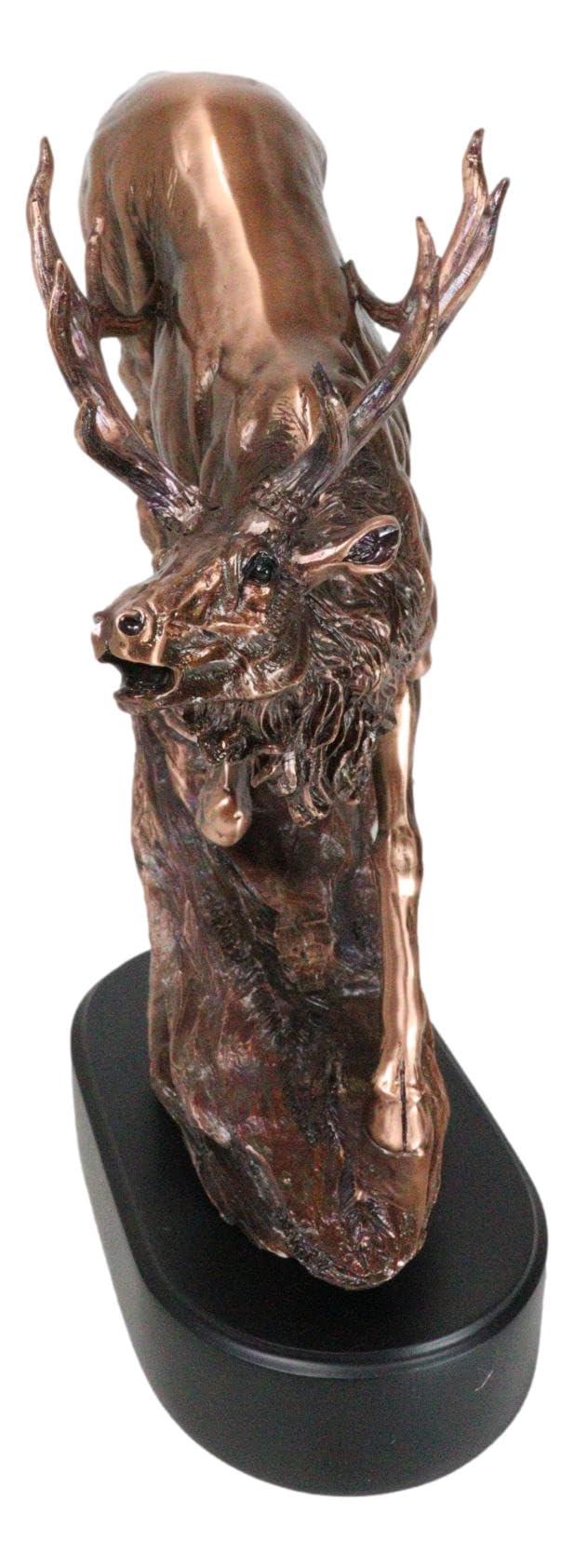 Ebros Gift Ebros Large Bellowing Wapiti Bull Elk Deer Descending Steep Rock Hill Rustic Statue in Bronze Electroplated Finish with Trophy Base Wildlife Deers Elks Hunters Cabin Lodge Figurine