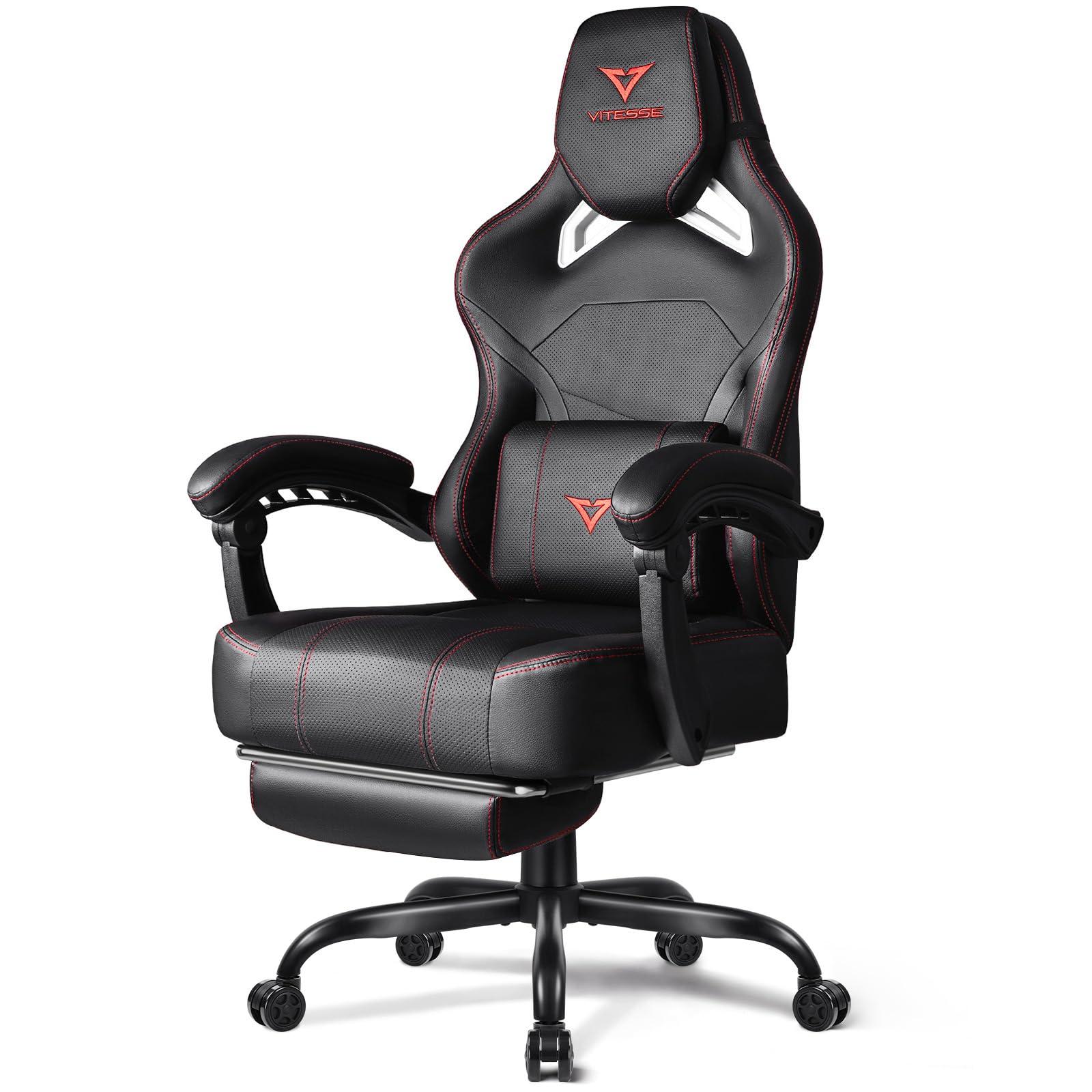 VITESSE VITESSE Big and Tall Gaming Chair 400lb Weight Capacity with Footrest, Ergonomic Video Game Chair for Adults with Oversized Headrest and Lumbar Pillow, Computer Chair Gaming for Office (Black+Red)