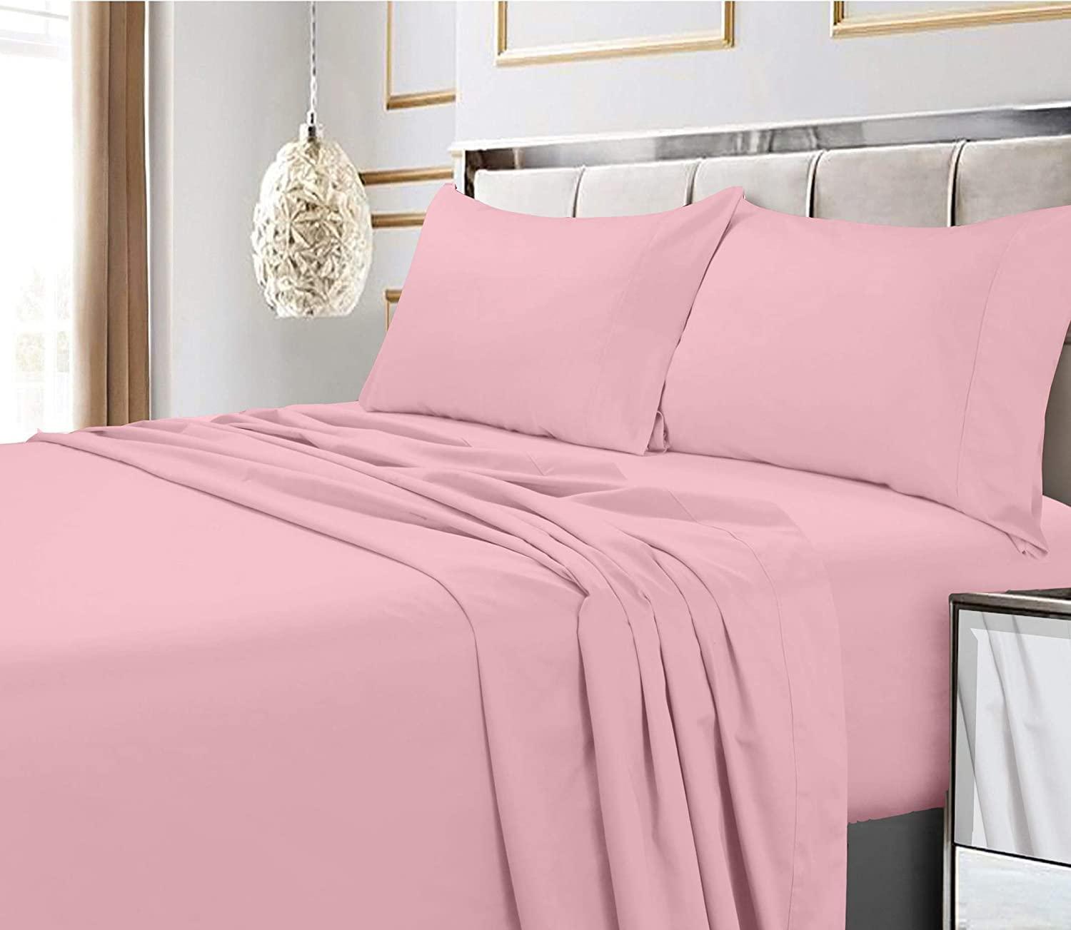 SHERA\'S BEDDINGS SHERA\'S BEDDINGS Full Extra Long Size Giza Sheet Set- 100% Giza Cotton Adjustable Bed Sheets Set-Bedding Sheets & Pillowcases- Long-Staple- Fits 13-15 Inch Deep 850 TC Mattress (Full XL, Baby Pink)