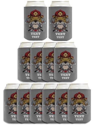 Personalized Gifts Fire Fighter Gifts For Son Personalized Firefighter Bulldog Mascot 12-Pack Personalized Can Coolie Drink Coolers Coolies Bulldog