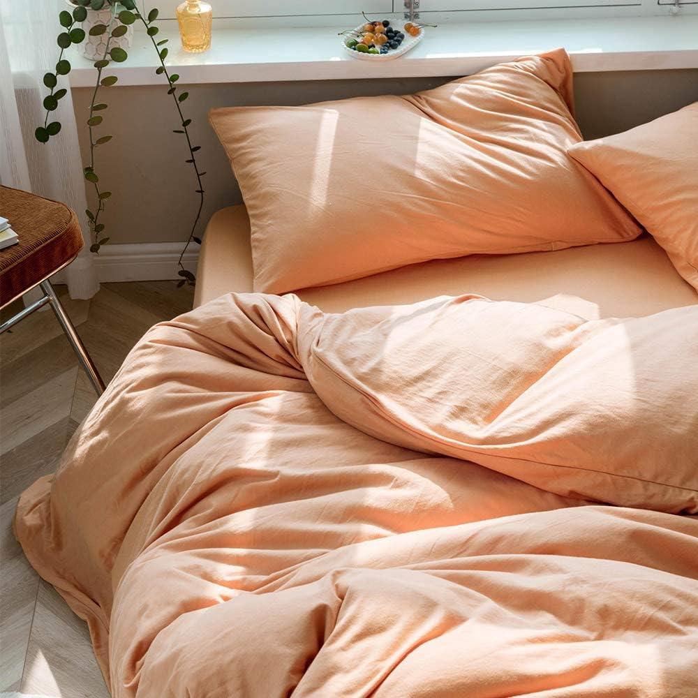 AMWAN AMWAN Peach Pink Color Duvet Cover King Solid Orange Bedding Set 100% Jersey Knitted Cotton Comforter Cover Solid Color Duvet Cover Hotel Quality Luxury Bedding Set 1 Duvet Cover with 2 Pillowcases