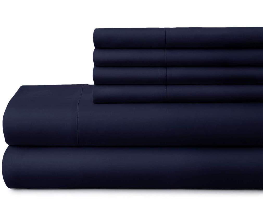 Himeya Bedding Himeya Bedding Best Combed Cotton 4-PCs Sheet Set (1 Fitted, 1 Flat, 2 Pillowcase) Fits Upto 18-21'' Deep Pocket (Queen Size) Certified 550-TC Soft Sheets (Solid, Navy Blue)