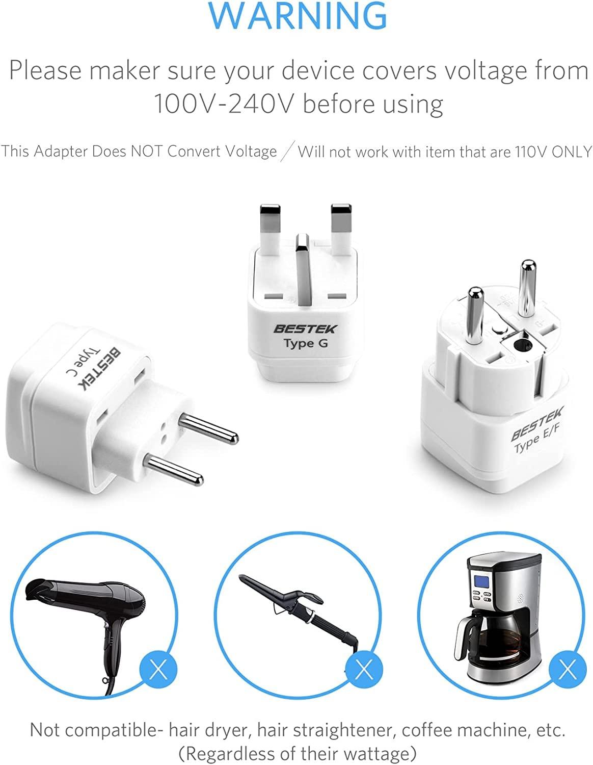 BESTEK BESTEK Worldwide Travel Plug Adapter Set, Grounded Universal Power Plug Adapter for USA to US, EU, AU, UK, GE, HK and More- 8 Packs