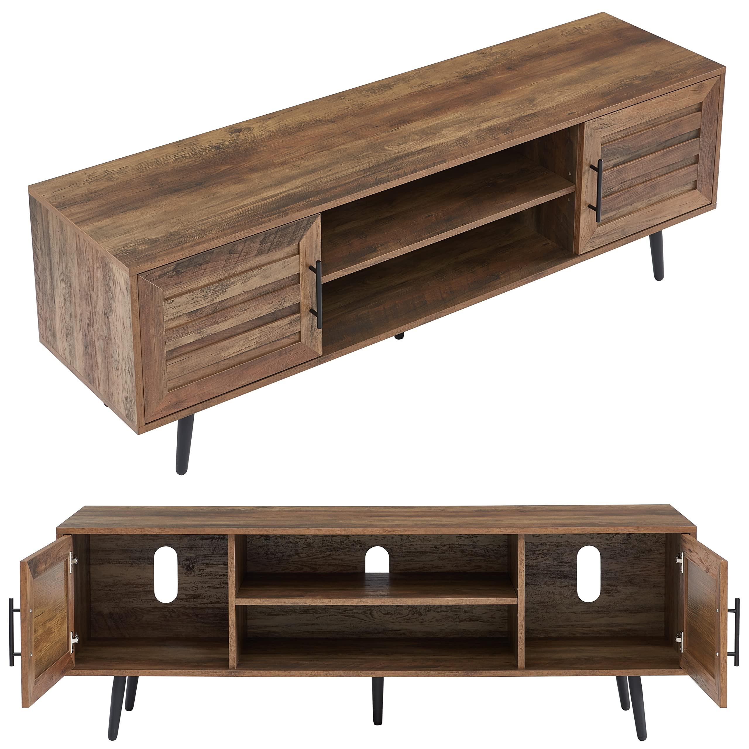 JYED DECOR JYED DECOR Mid Century Wooden TV Stand Entertainment Console with Open Shelving and 2 Cabinets for Televisions up to 65 Inches(Rustic Oak)