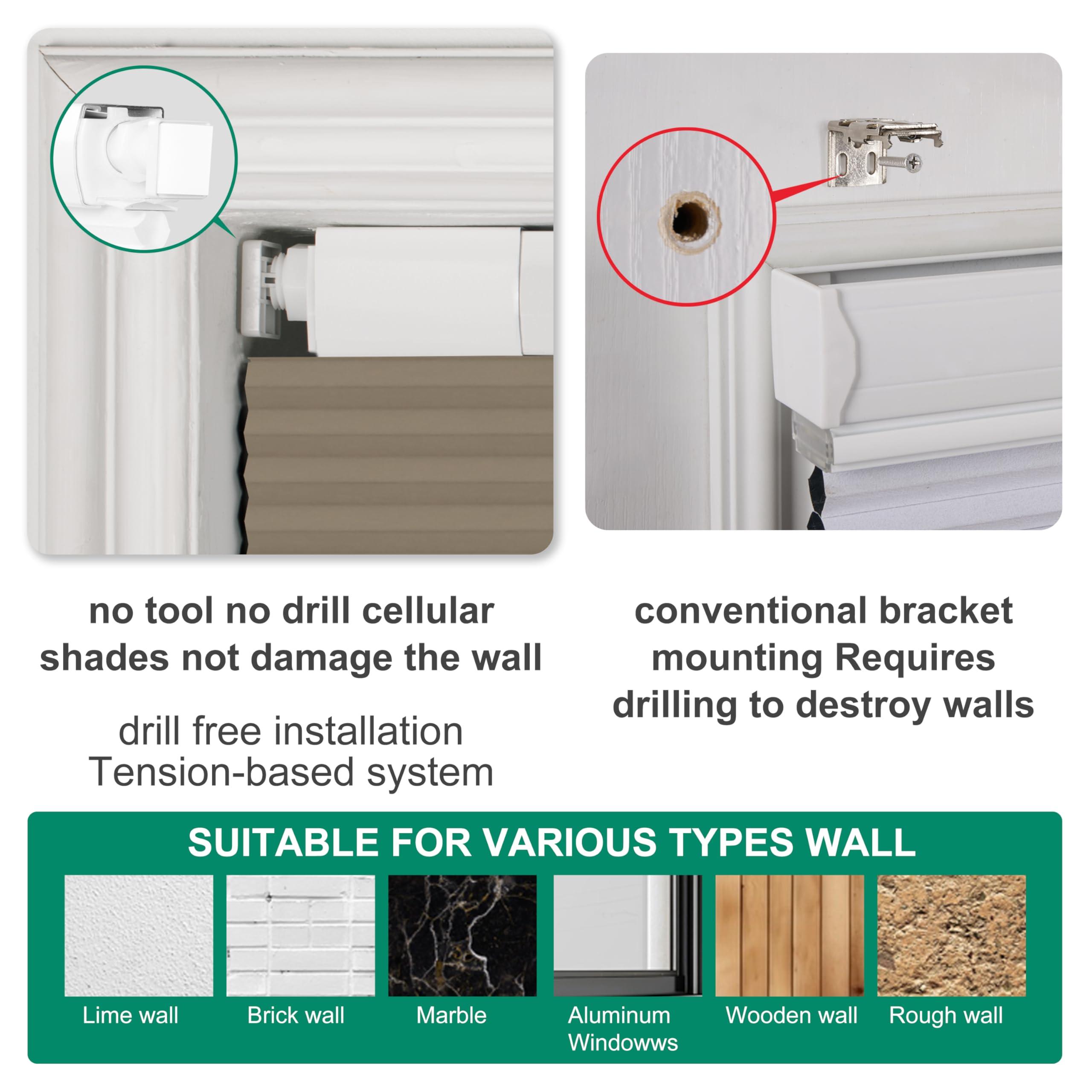 BERISSA BERISSA No Drill No Tools Blackout Cellular Shades Cordless Honeycomb Blinds Easy to Install Cellular Blinds for Windows, Blackout-Browm,72" W x 80" H.