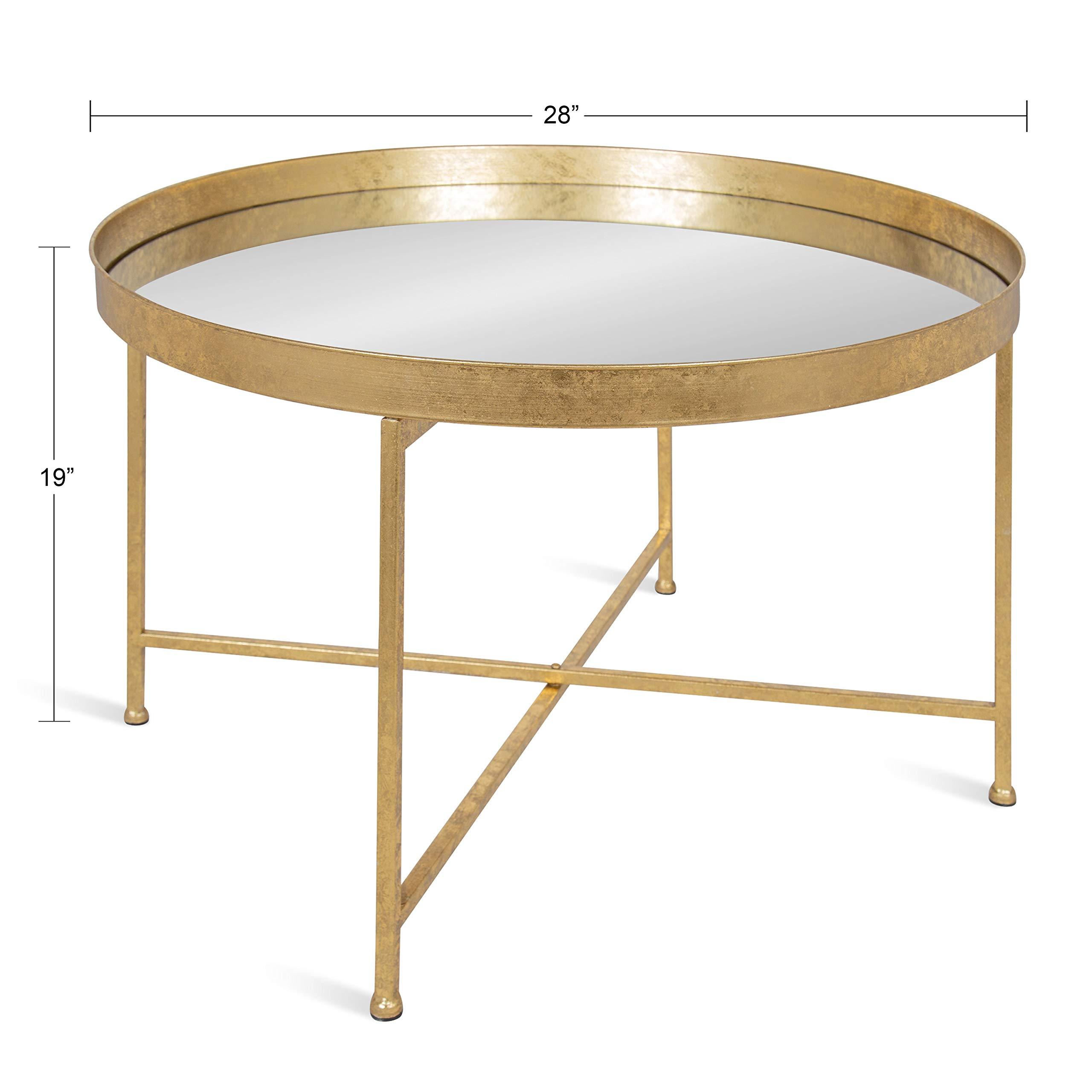 Kate and Laurel Kate and Laurel Celia Metal Foldable Round Accent Coffee Table, 28.25" x 28.25" x 19", Mirrored Surface and Gold Frame, Modern Minimalist Design and Detachable Magnetic Tabletop