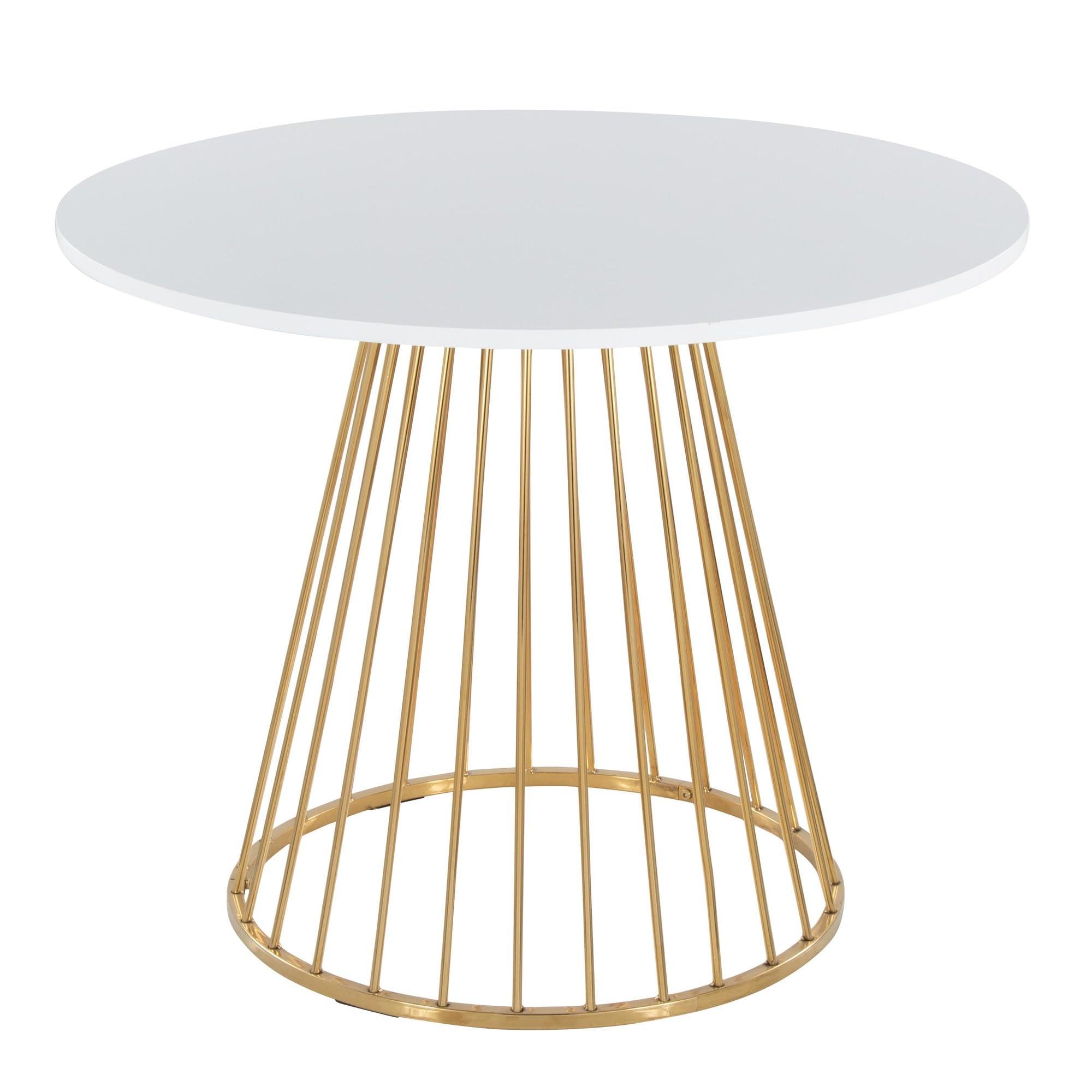 LumiSource LumiSource Canary Cosmo Gold Dining Table, Dining Height Table, Small Dining Table for 4, Round Dinette Table, Gold Kitchen Table (White MDF)