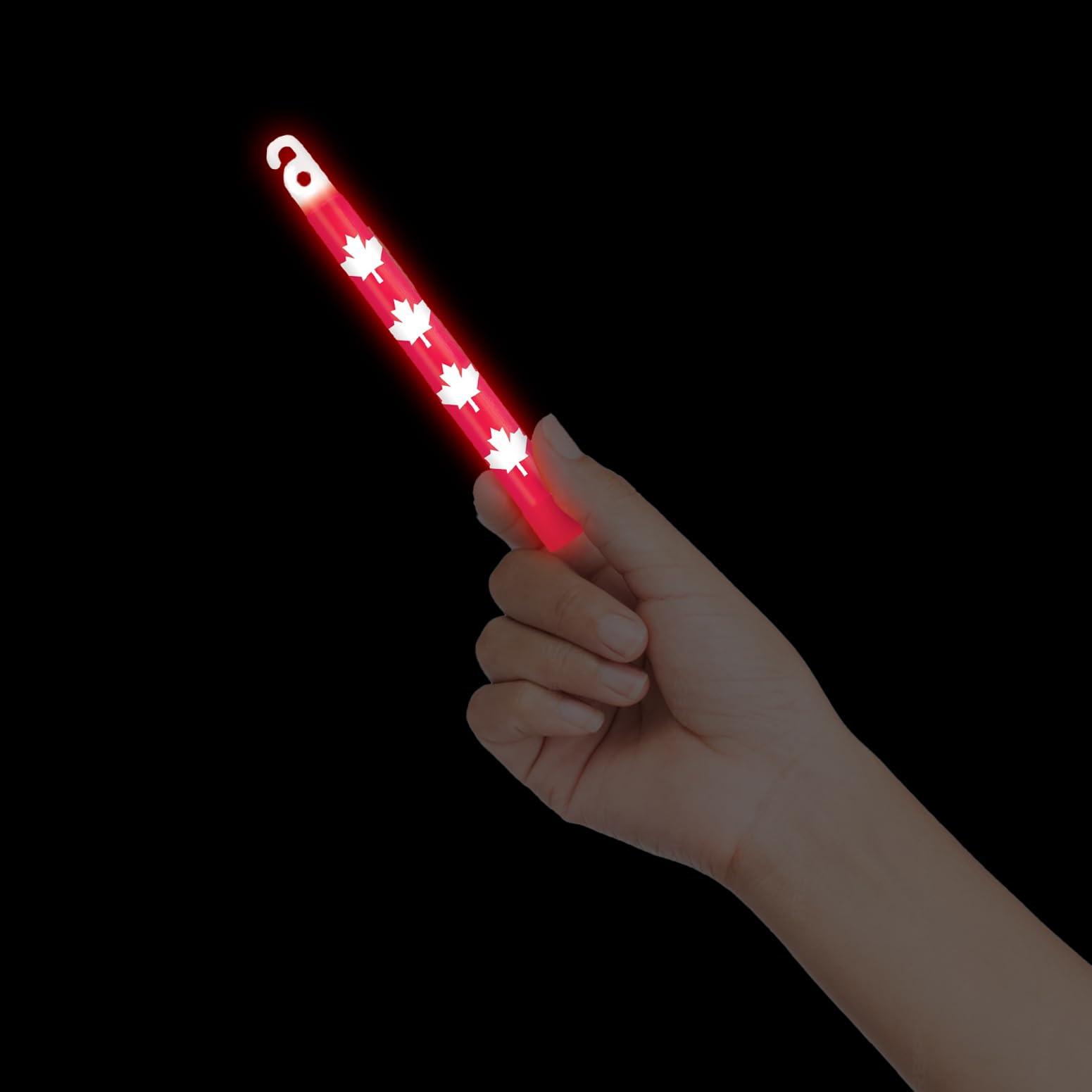 Amscan Amscan Eye-catching Red & White Happy Canada Day Printed Glow Sticks - 6\" (Pack of 3) - Unique & Stunning Design, Ideal for Canada\'s National Day & Themed Events