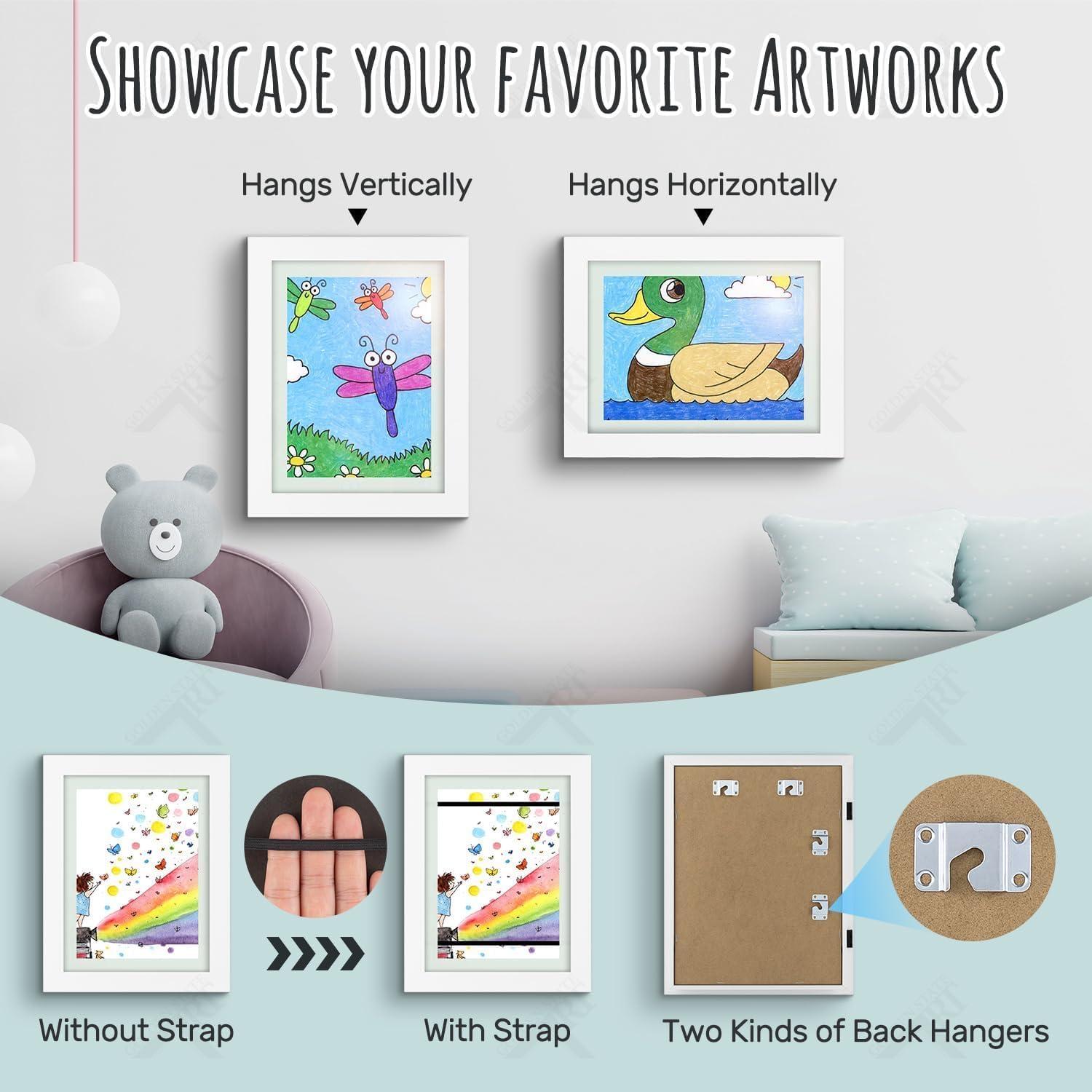 Golden State Art Golden State Art, Kids Art Frames Front Opening Holds 50 Pack, Kids Artwork Frames Changeable 9X12, White Storage Frame Display for Kid Artworks, Children Art Projects/Drawing, 3D Picture, 4 Pack