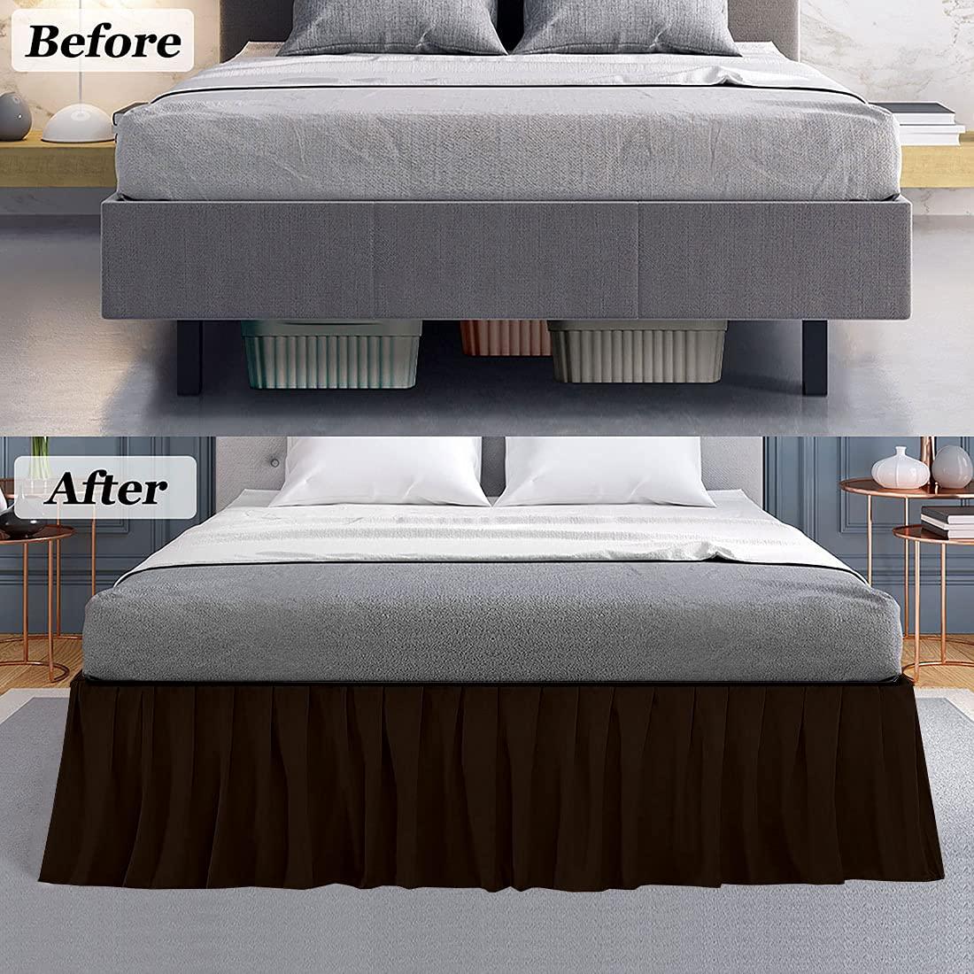 Shreem Linen Ruffled Bed Skirt Chocolate Queen Bed Skirt Hotel-Quality Ruffles for Queen Beds with 16\" Drop Queen Bedskirt with Platform 100% Microfiber Bed Skirts with Corner Split (Chocolate)